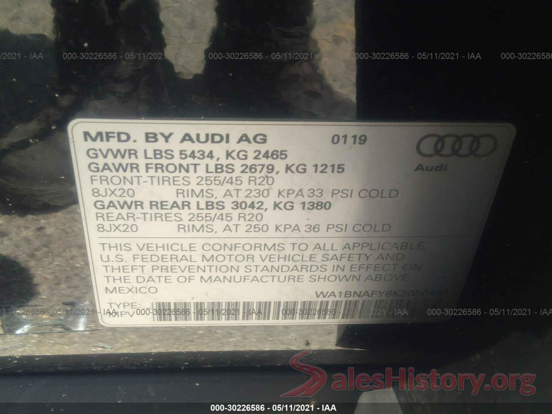 WA1BNAFY8K2050451 2019 AUDI Q5