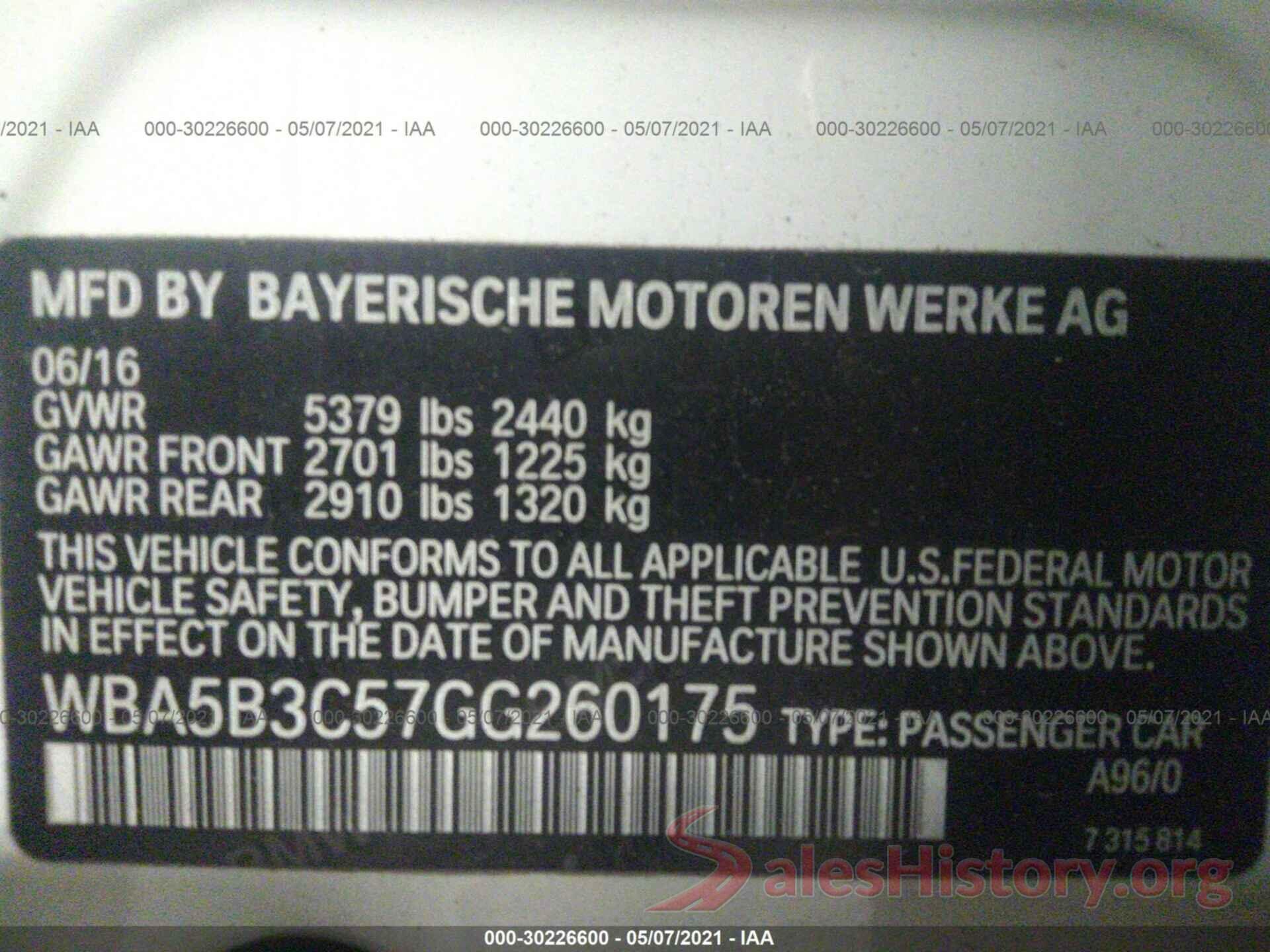 WBA5B3C57GG260175 2016 BMW 5 SERIES