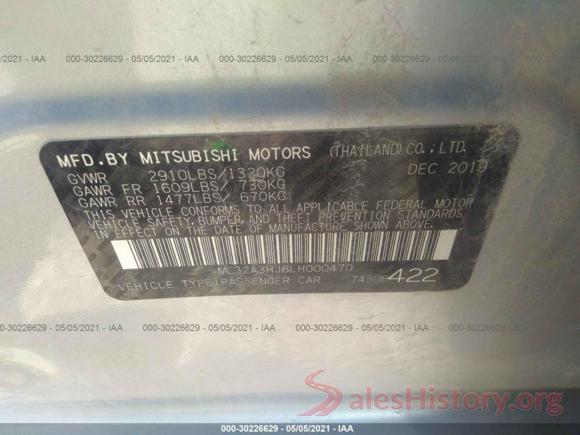 ML32A3HJ6LH000470 2020 MITSUBISHI MIRAGE