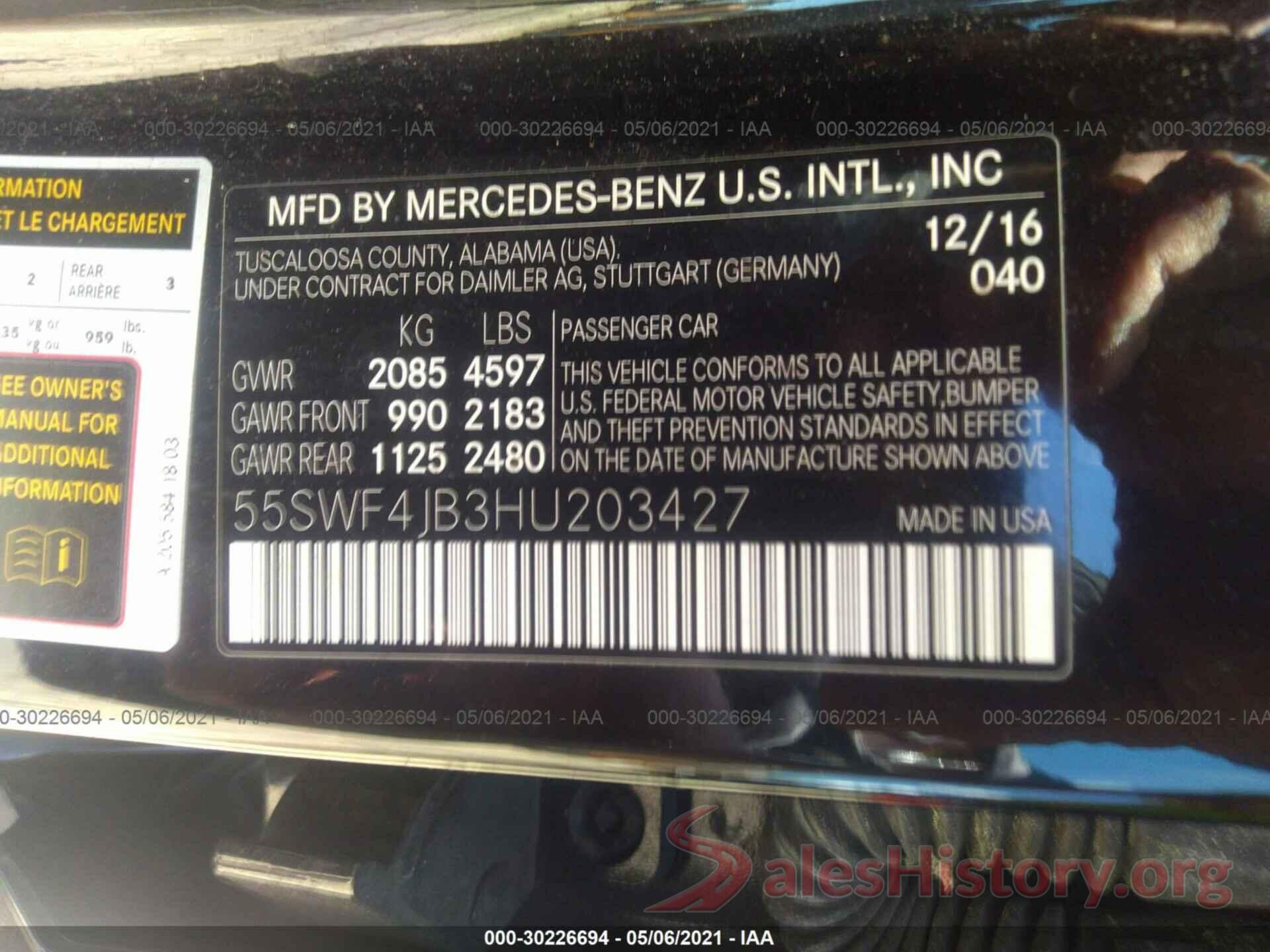 55SWF4JB3HU203427 2017 MERCEDES-BENZ C-CLASS