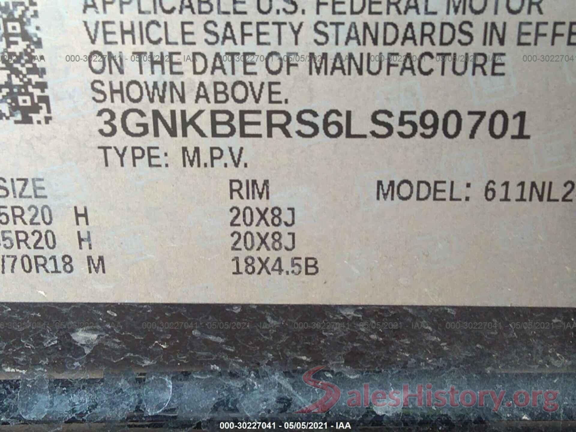 3GNKBERS6LS590701 2020 CHEVROLET BLAZER