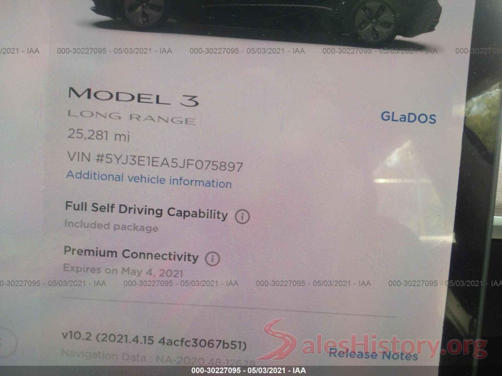 5YJ3E1EA5JF075897 2018 TESLA MODEL 3