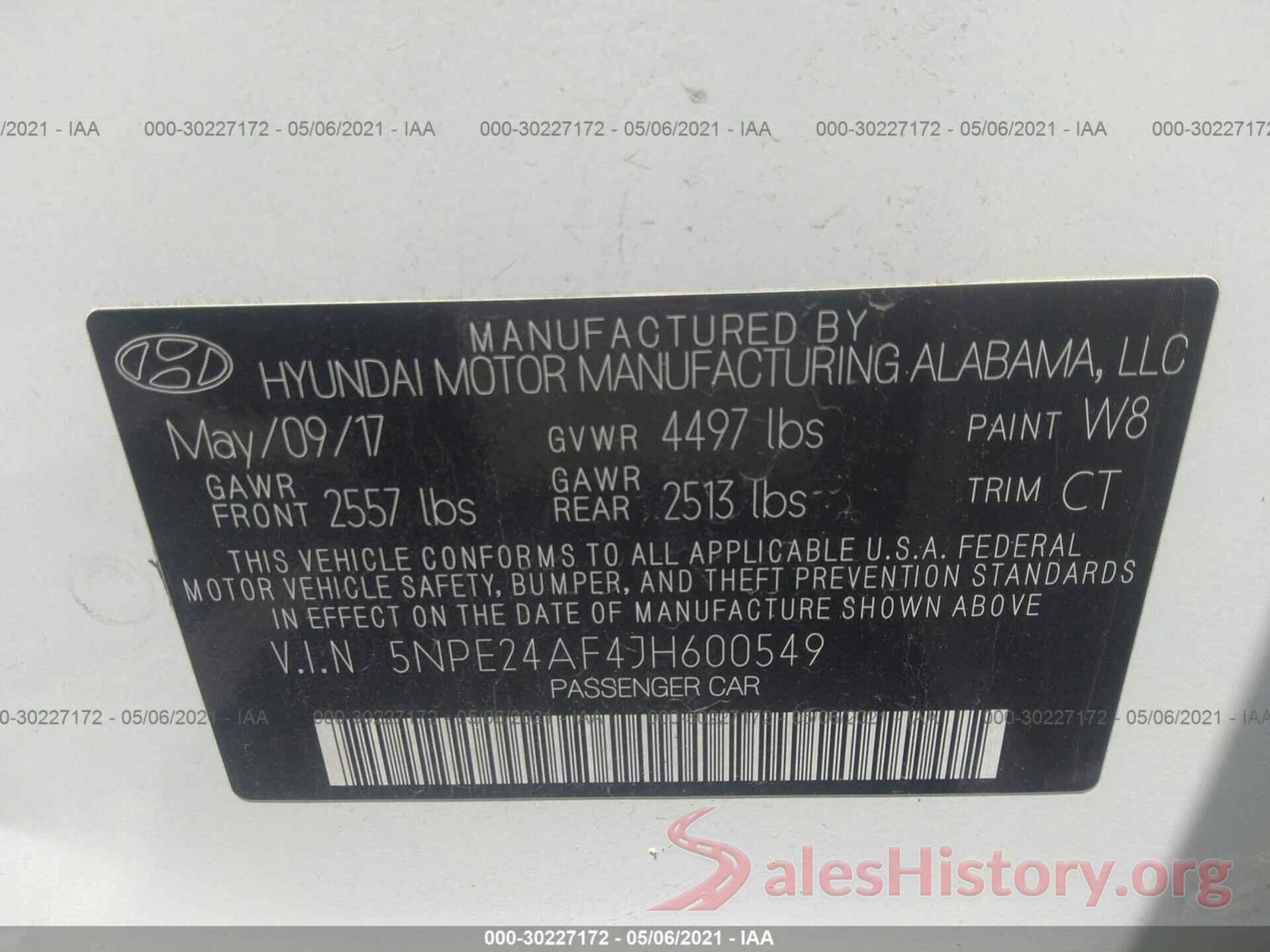 5NPE24AF4JH600549 2018 HYUNDAI SONATA