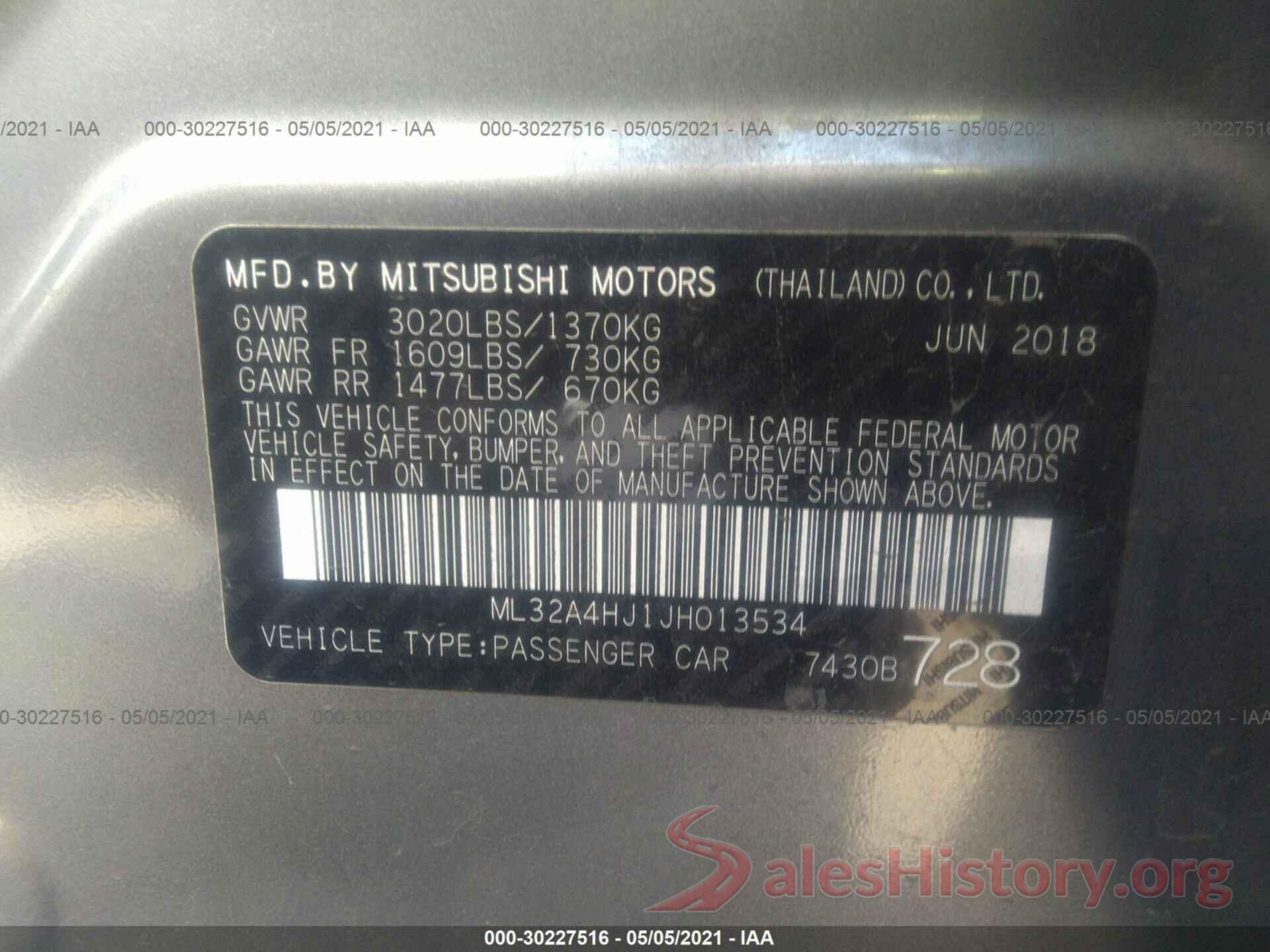 ML32A4HJ1JH013534 2018 MITSUBISHI MIRAGE