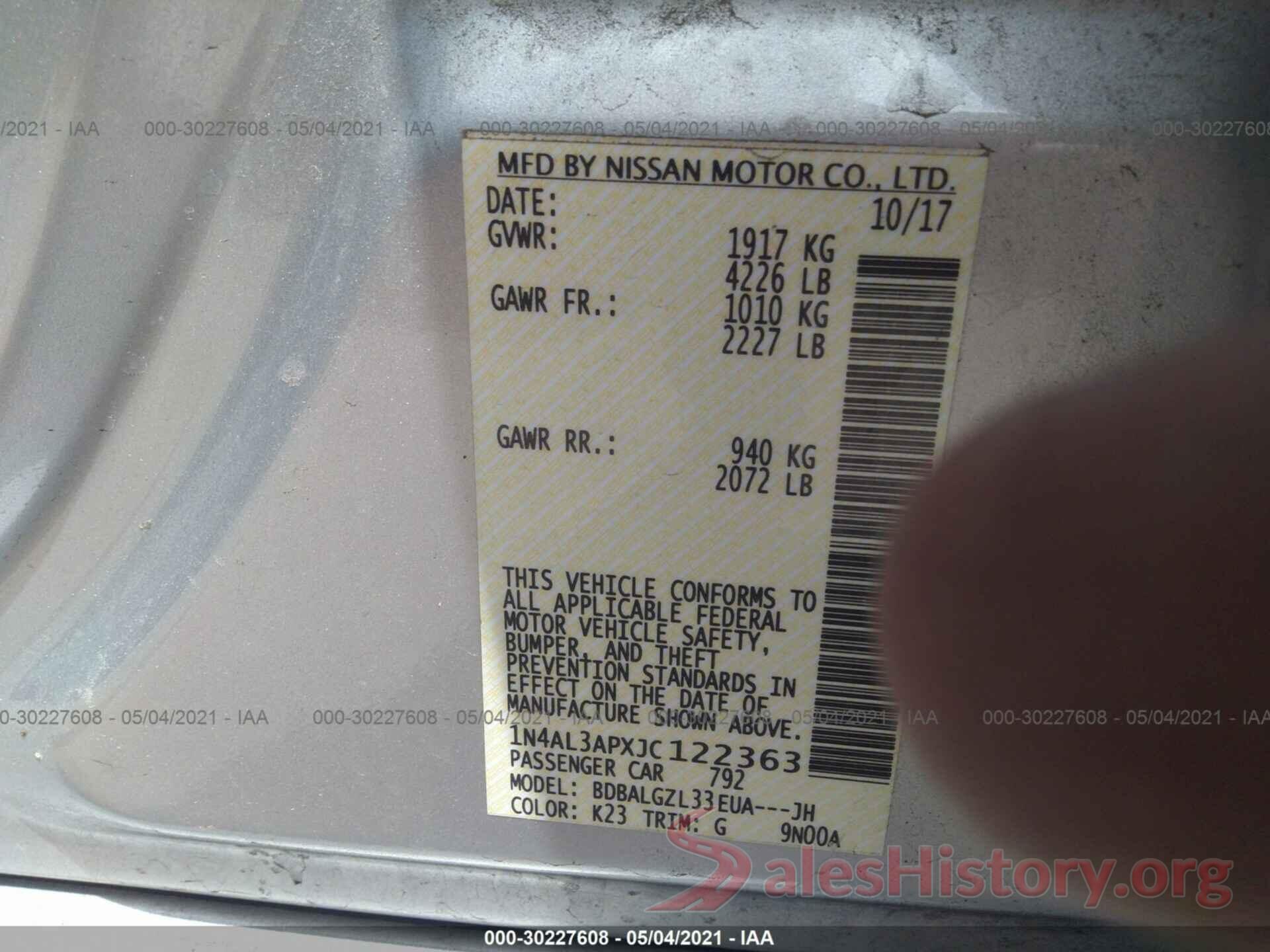 1N4AL3APXJC122363 2018 NISSAN ALTIMA