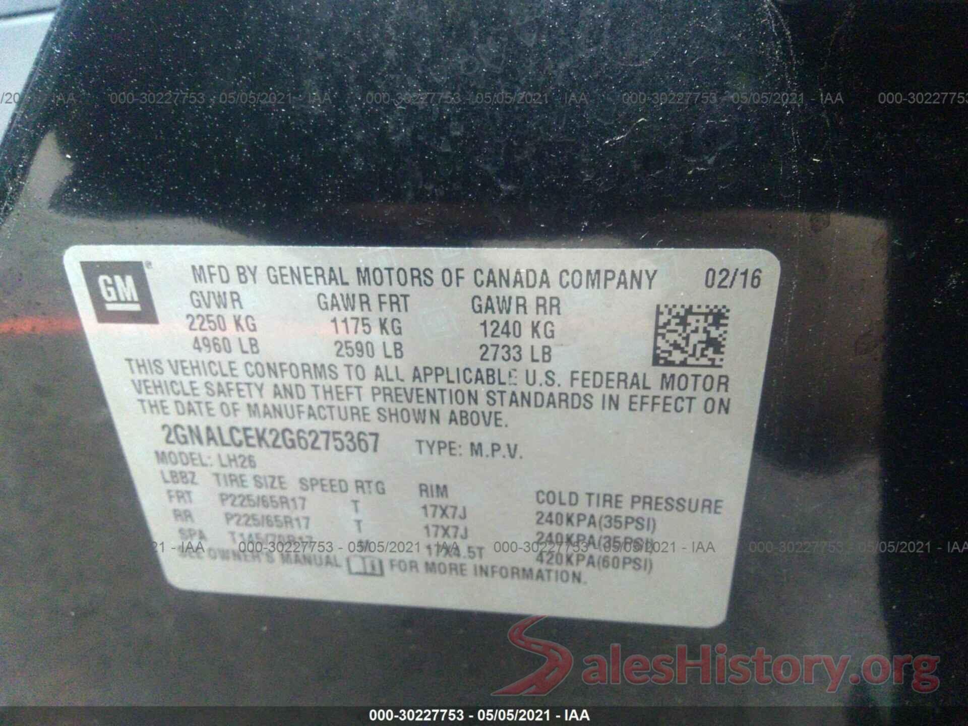 2GNALCEK2G6275367 2016 CHEVROLET EQUINOX