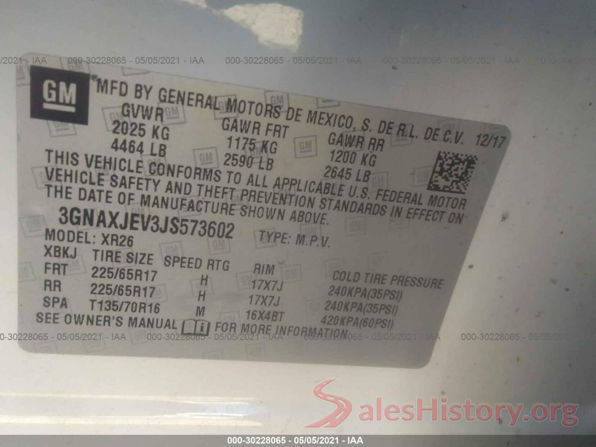 3GNAXJEV3JS573602 2018 CHEVROLET EQUINOX