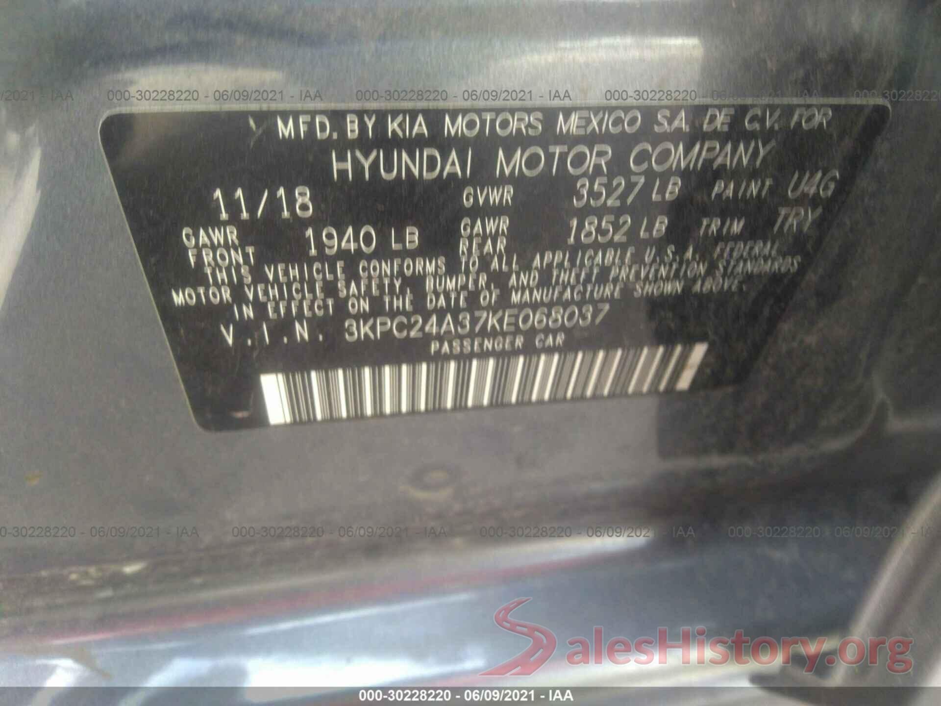 3KPC24A37KE068037 2019 HYUNDAI ACCENT