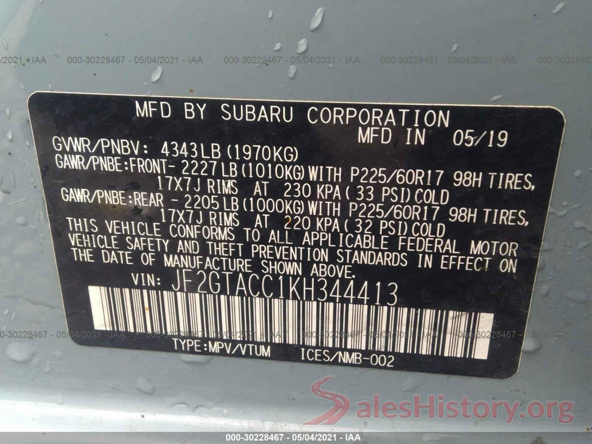 JF2GTACC1KH344413 2019 SUBARU CROSSTREK