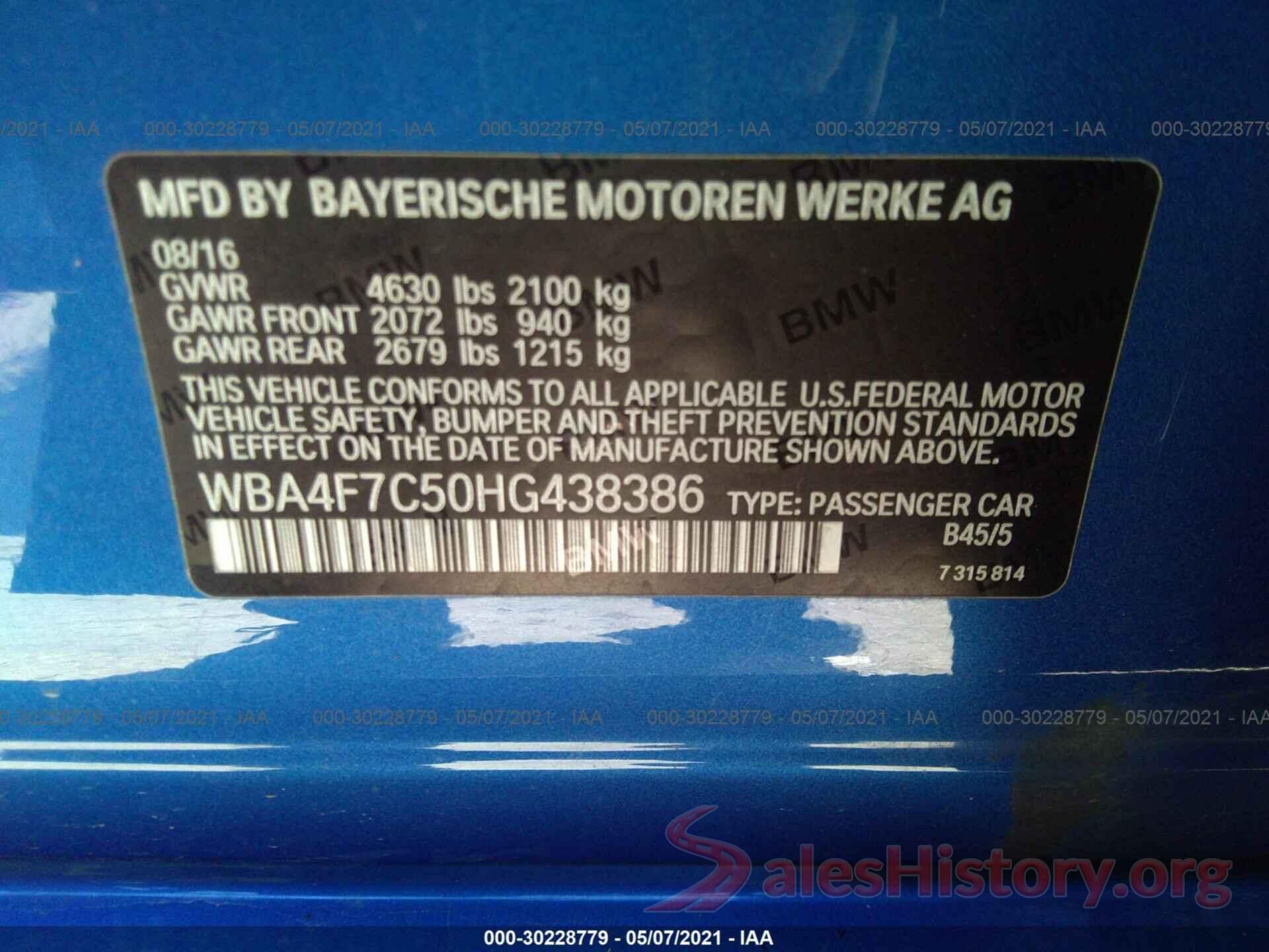 WBA4F7C50HG438386 2017 BMW 4 SERIES