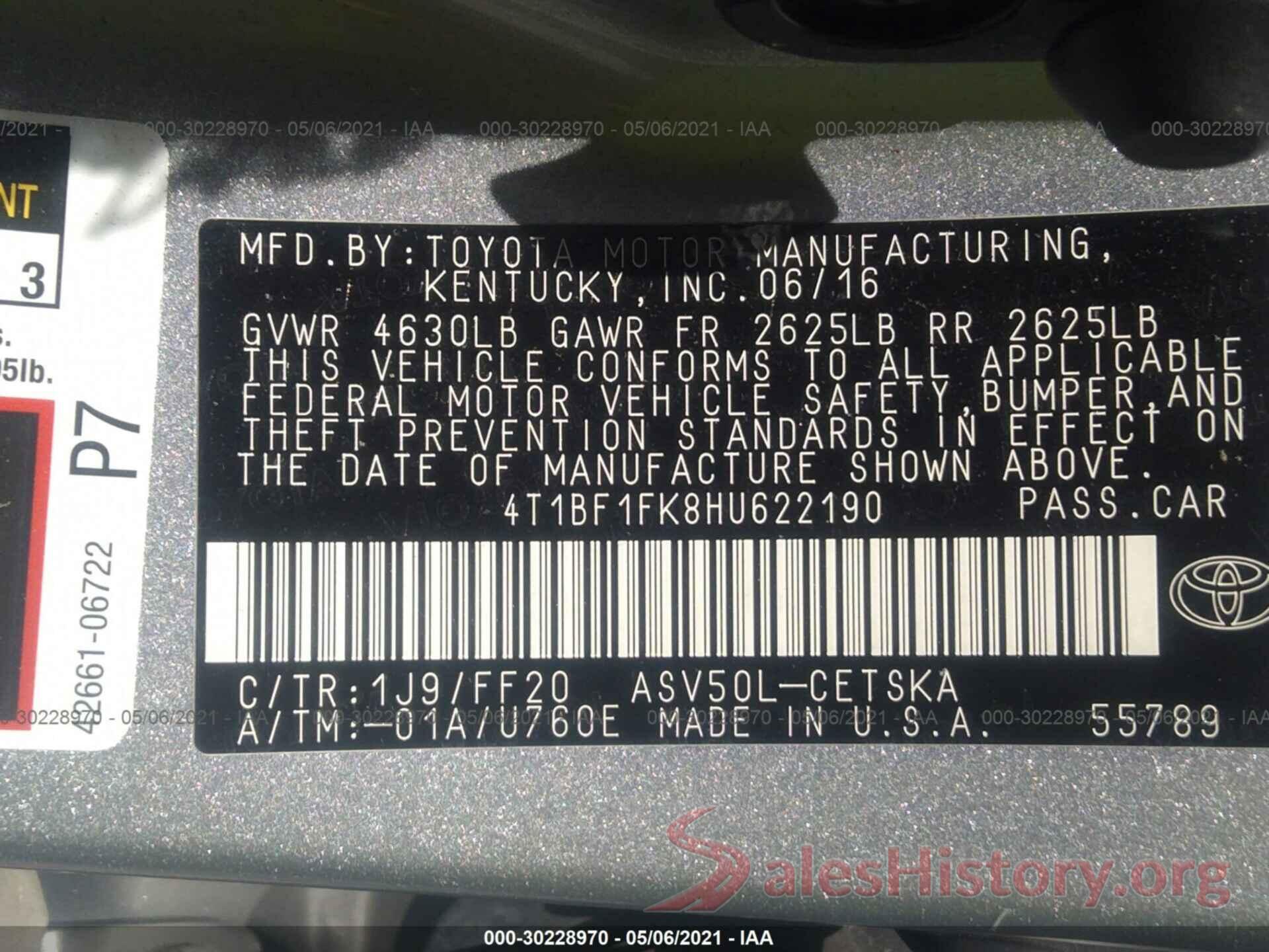 4T1BF1FK8HU622190 2017 TOYOTA CAMRY