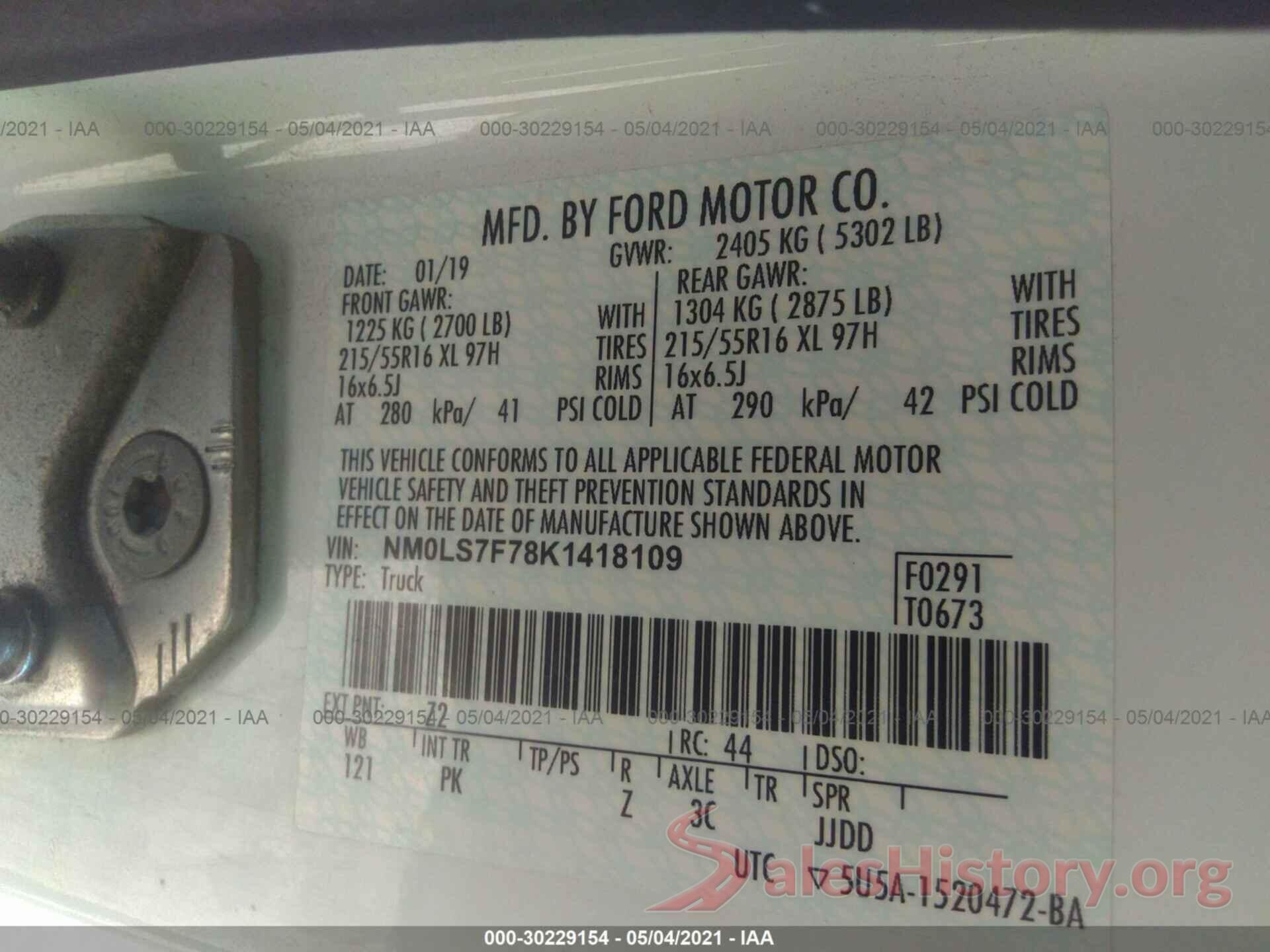 NM0LS7F78K1418109 2019 FORD TRANSIT CONNECT VAN