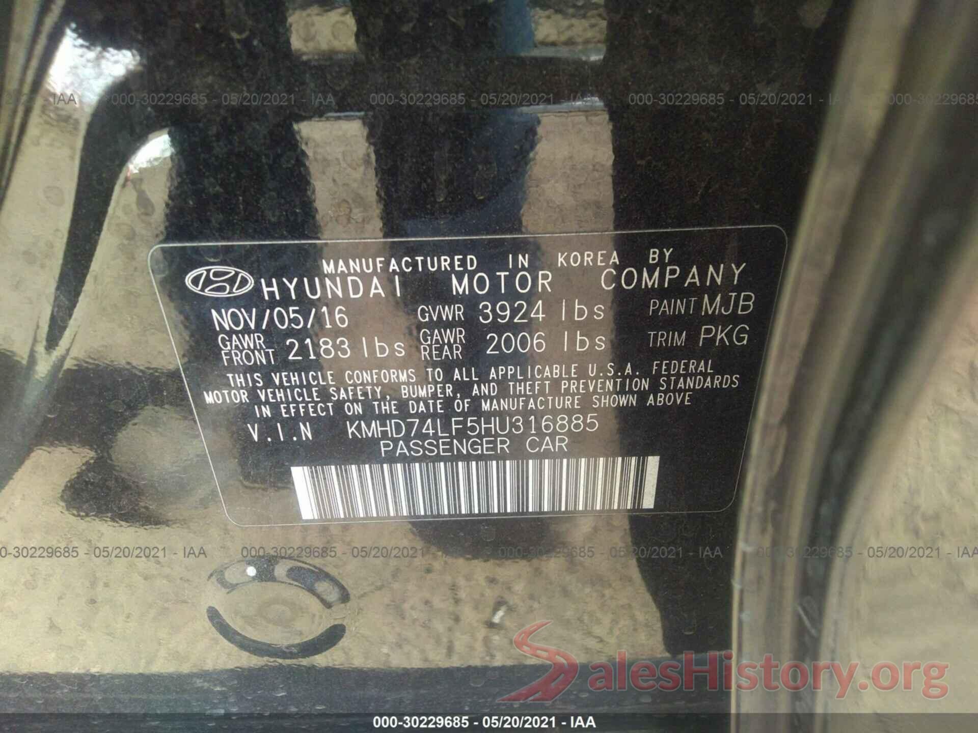 KMHD74LF5HU316885 2017 HYUNDAI ELANTRA