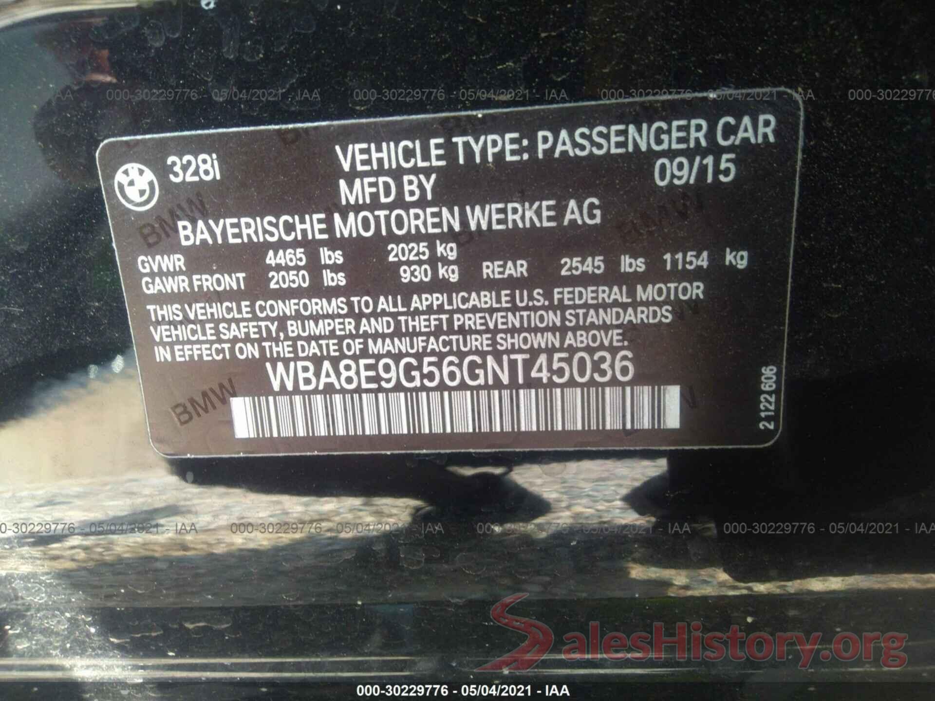 WBA8E9G56GNT45036 2016 BMW 3 SERIES