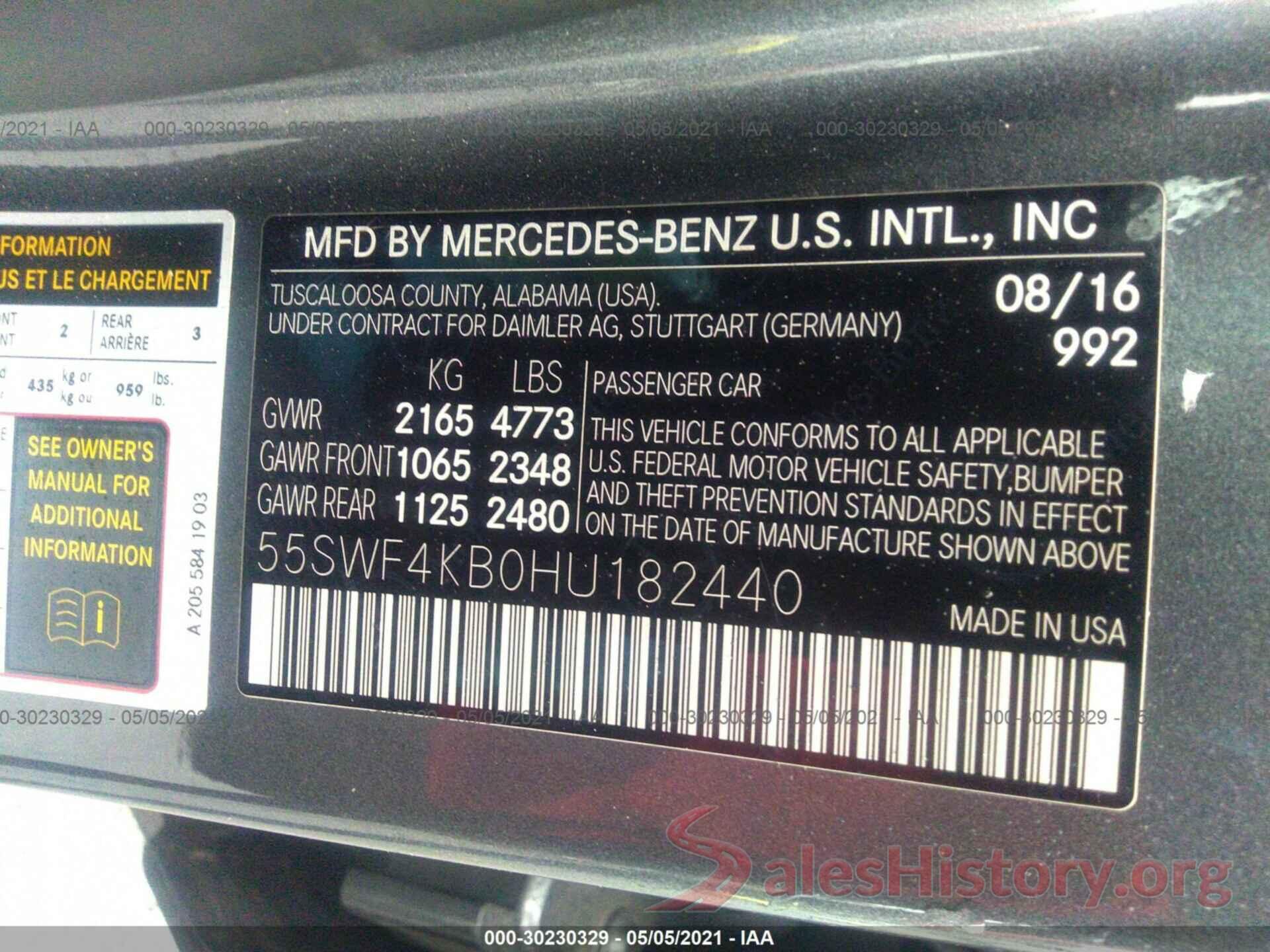 55SWF4KB0HU182440 2017 MERCEDES-BENZ C-CLASS