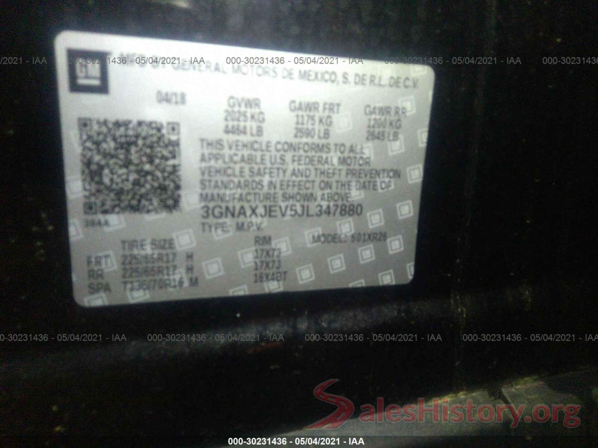 3GNAXJEV5JL347880 2018 CHEVROLET EQUINOX