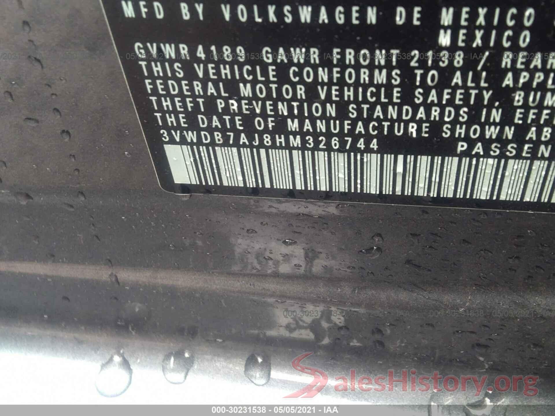 3VWDB7AJ8HM326744 2017 VOLKSWAGEN JETTA