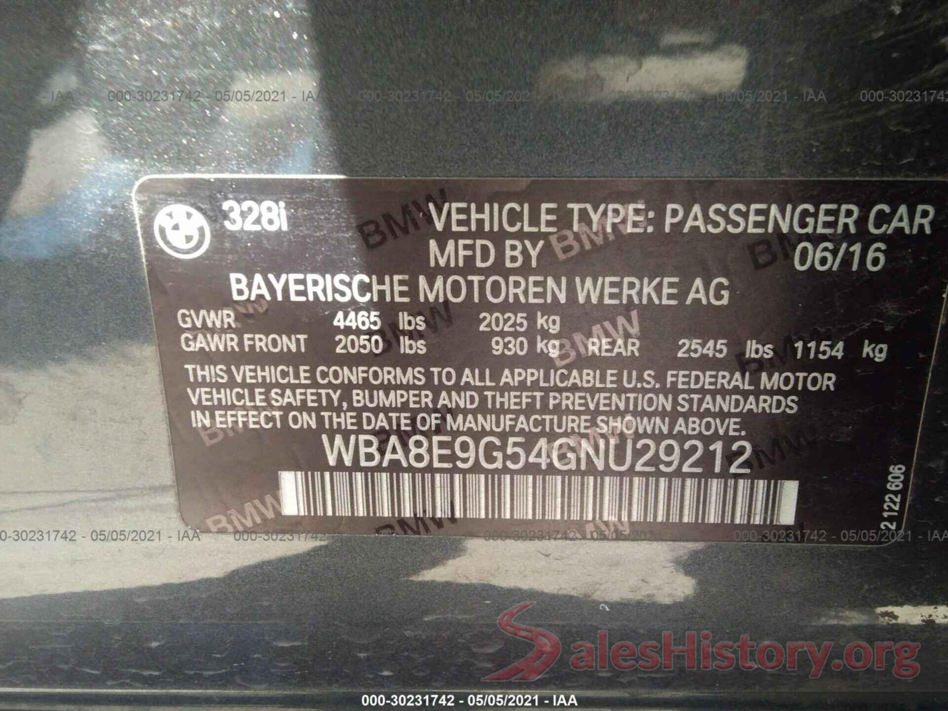 WBA8E9G54GNU29212 2016 BMW 3 SERIES