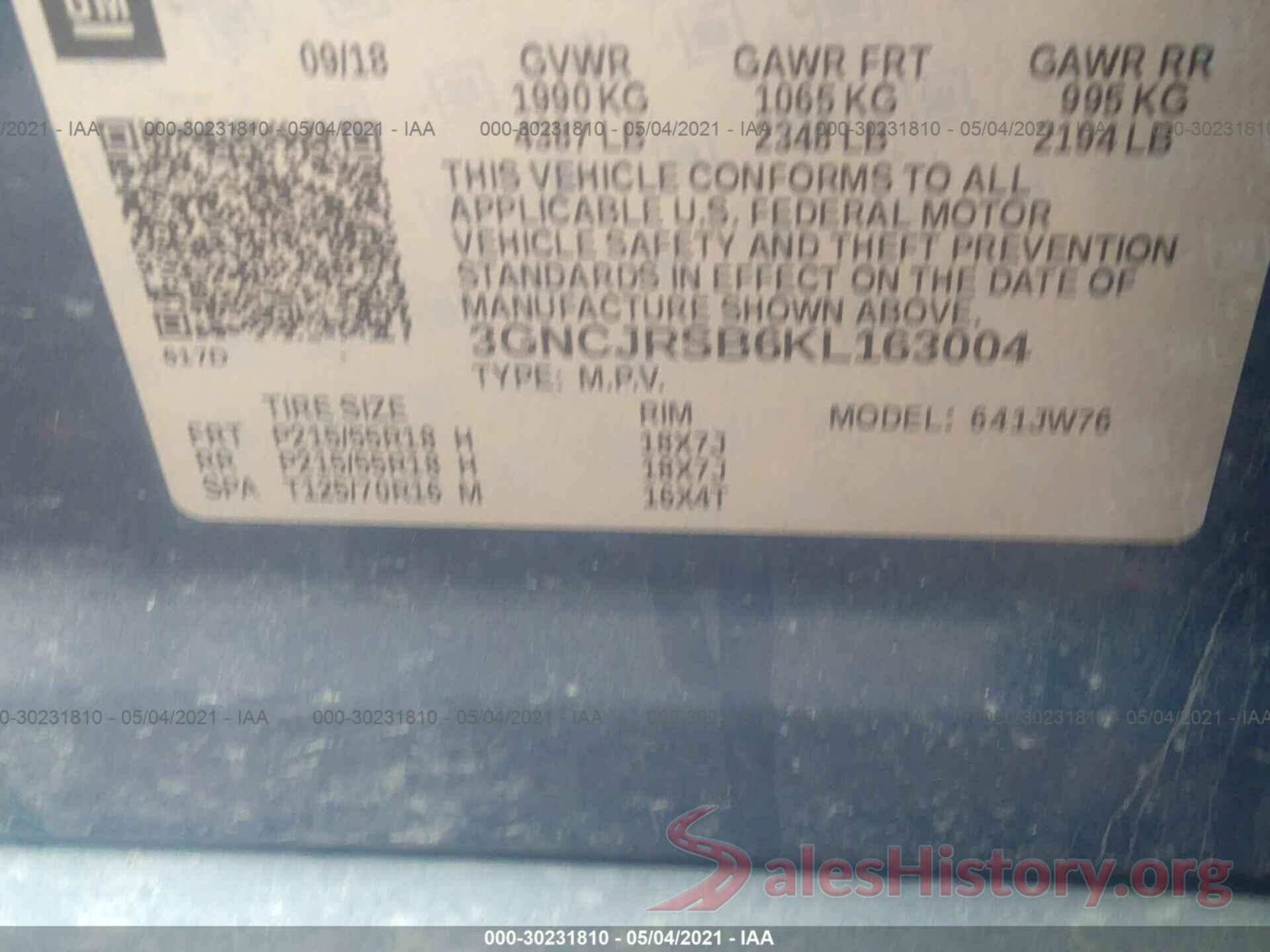 3GNCJRSB6KL163004 2019 CHEVROLET TRAX