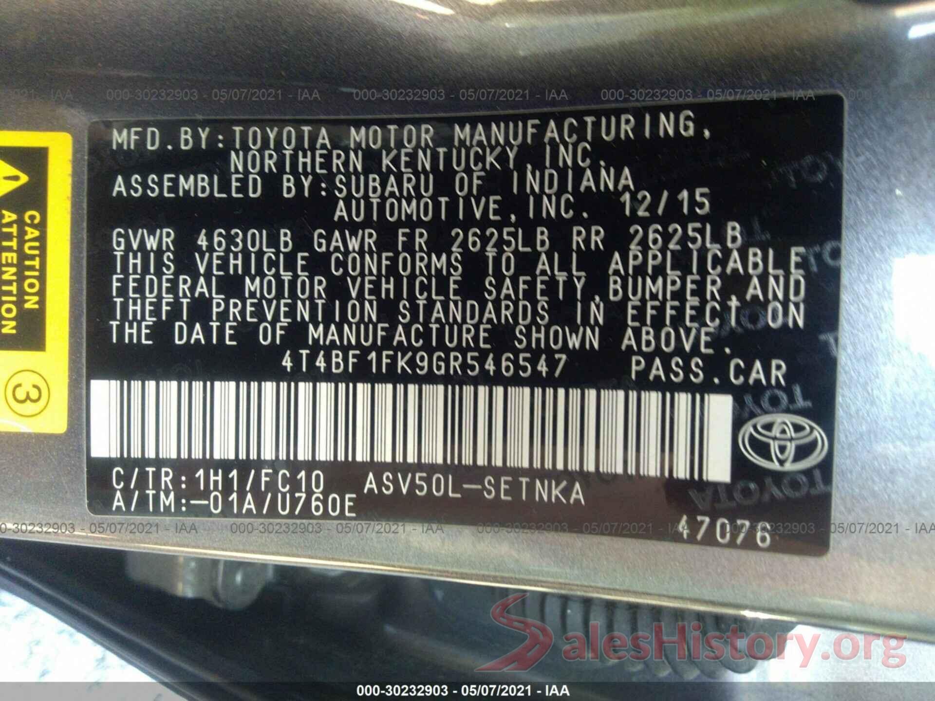 4T4BF1FK9GR546547 2016 TOYOTA CAMRY