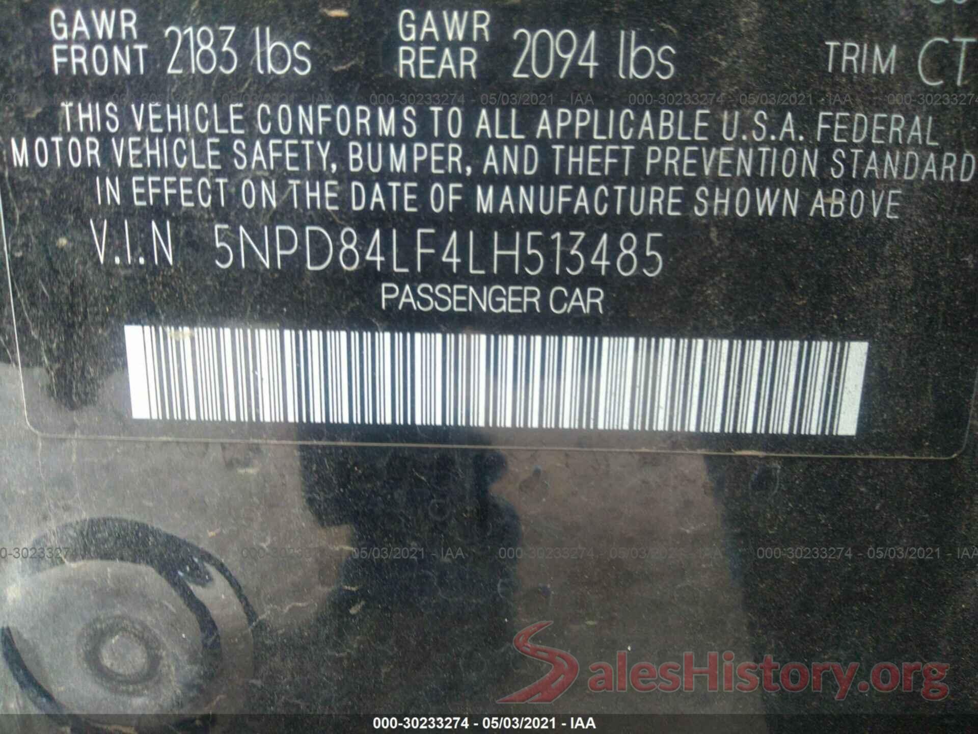 5NPD84LF4LH513485 2020 HYUNDAI ELANTRA