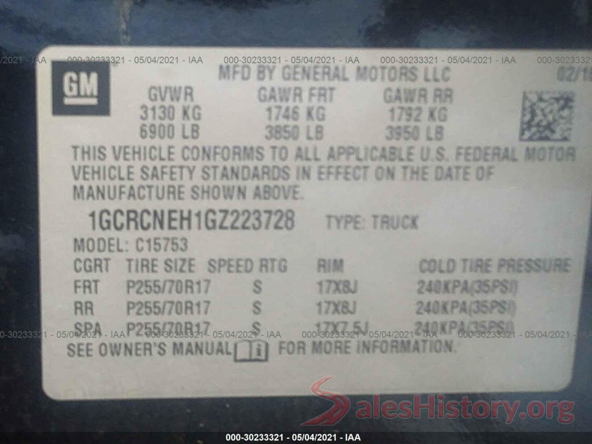 1GCRCNEH1GZ223728 2016 CHEVROLET SILVERADO 1500