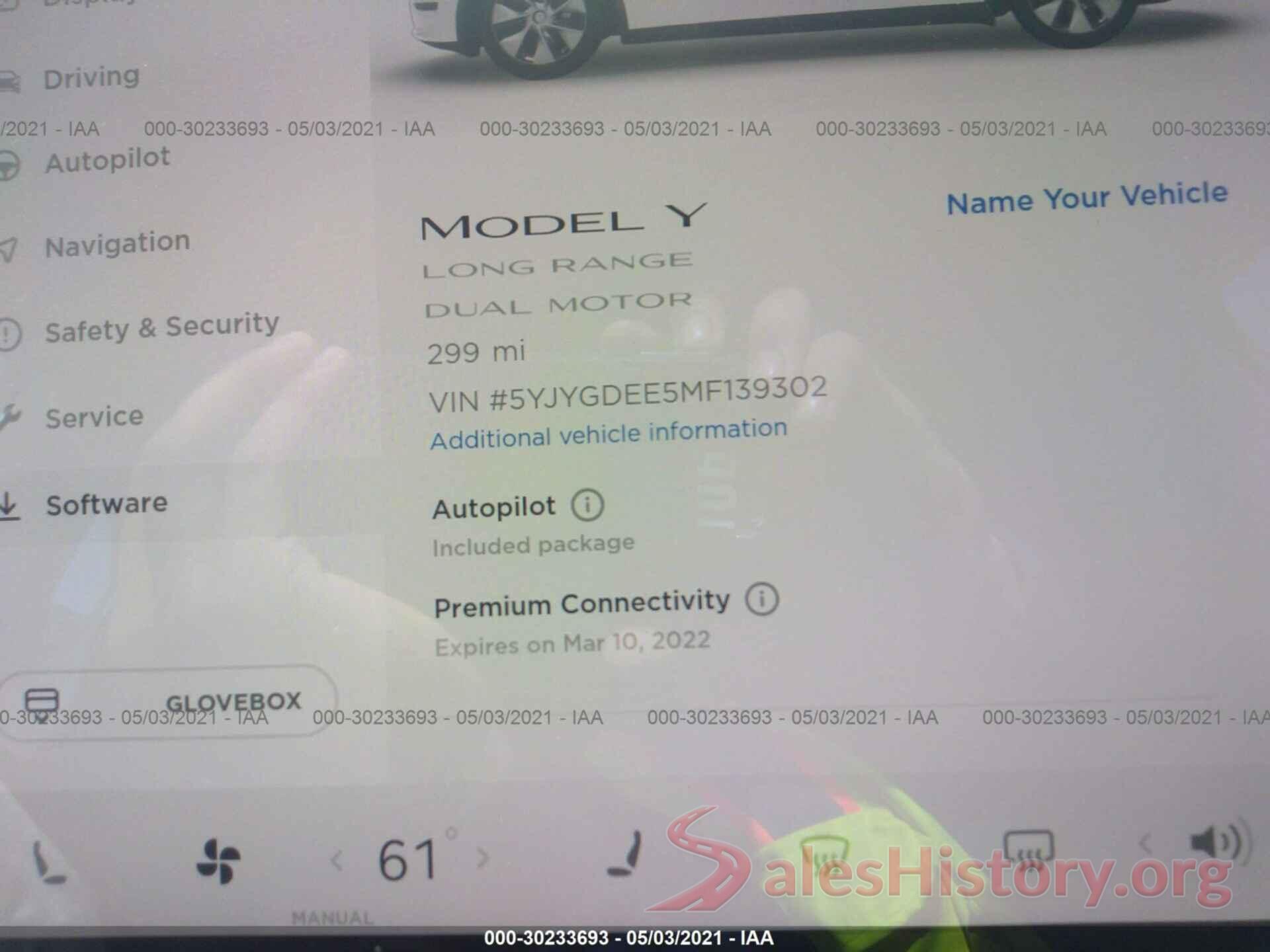 5YJYGDEE5MF139302 2021 TESLA MODEL Y