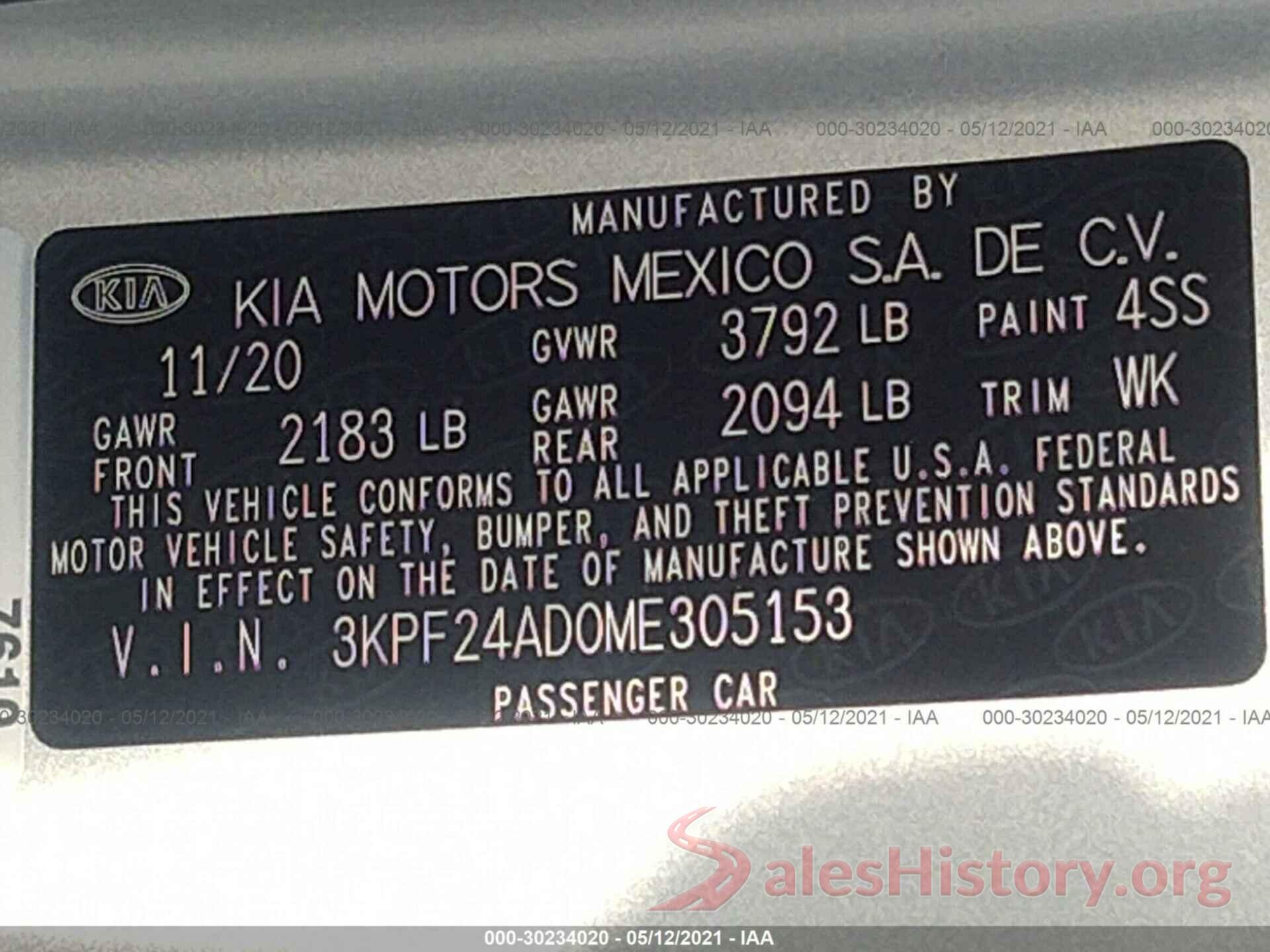 3KPF24AD0ME305153 2021 KIA FORTE