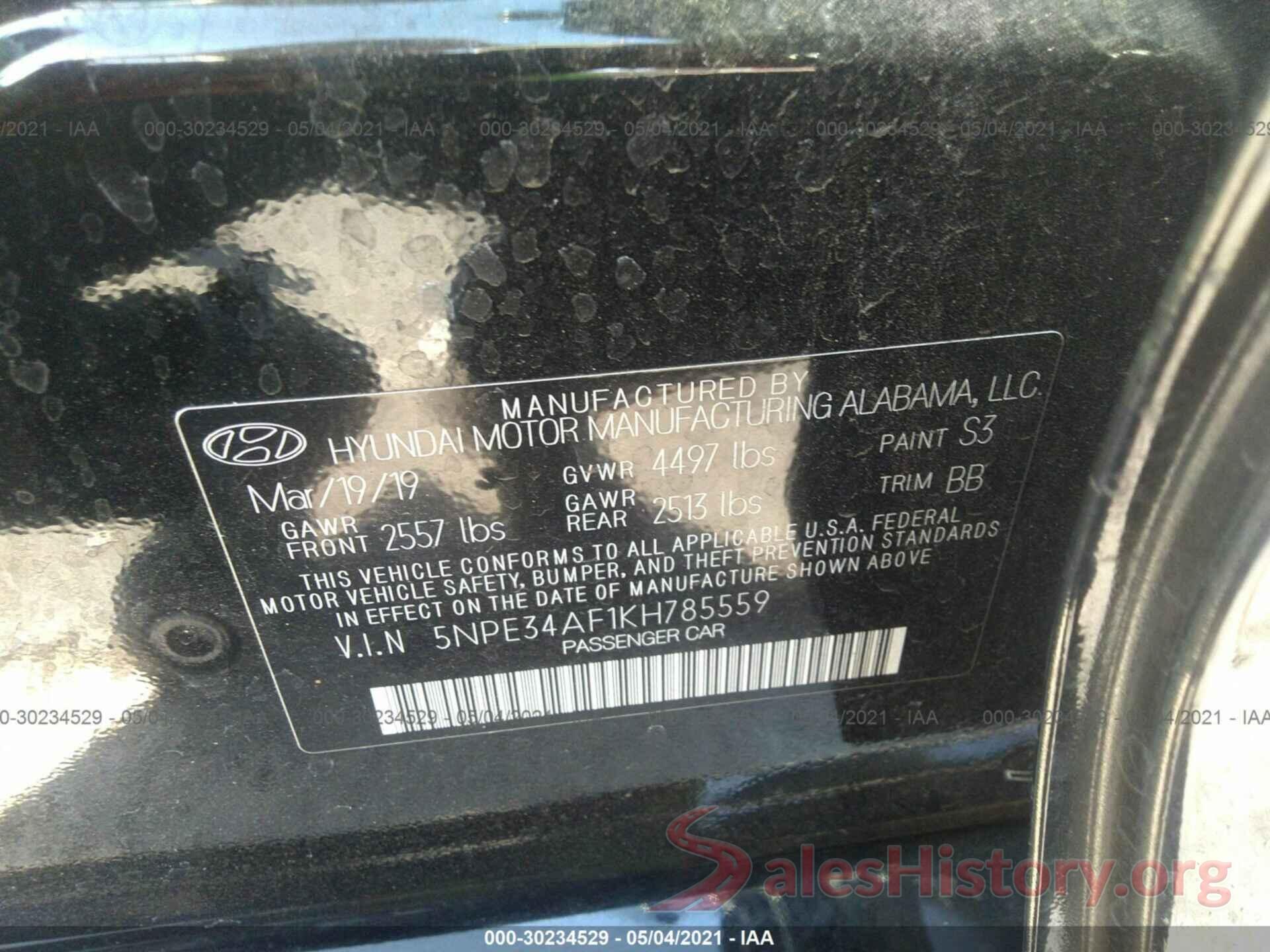 5NPE34AF1KH785559 2019 HYUNDAI SONATA