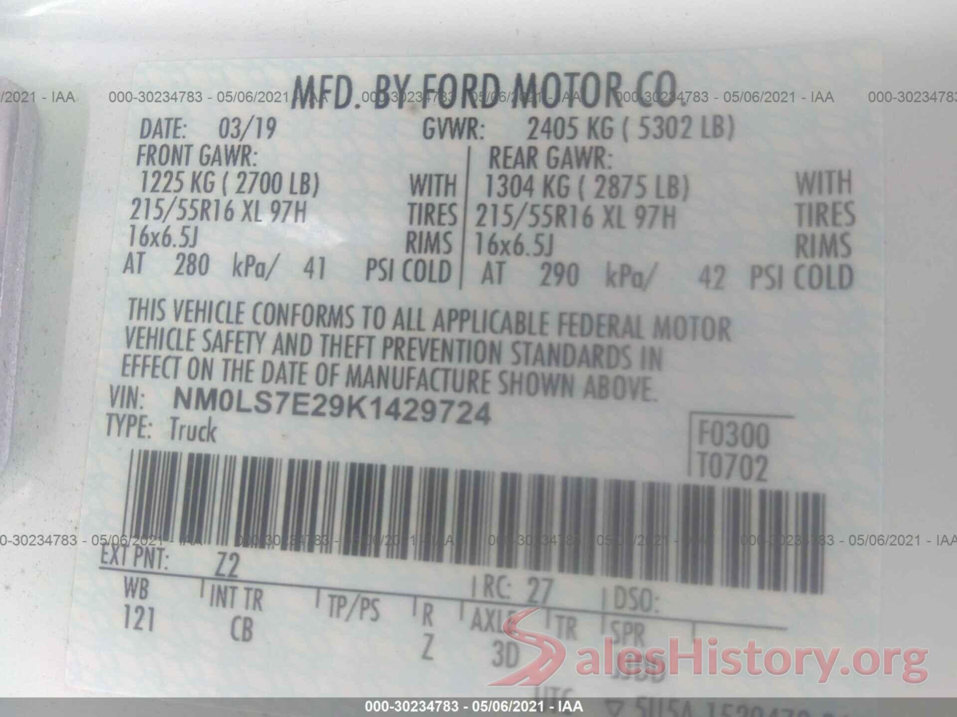 NM0LS7E29K1429724 2019 FORD TRANSIT CONNECT VAN