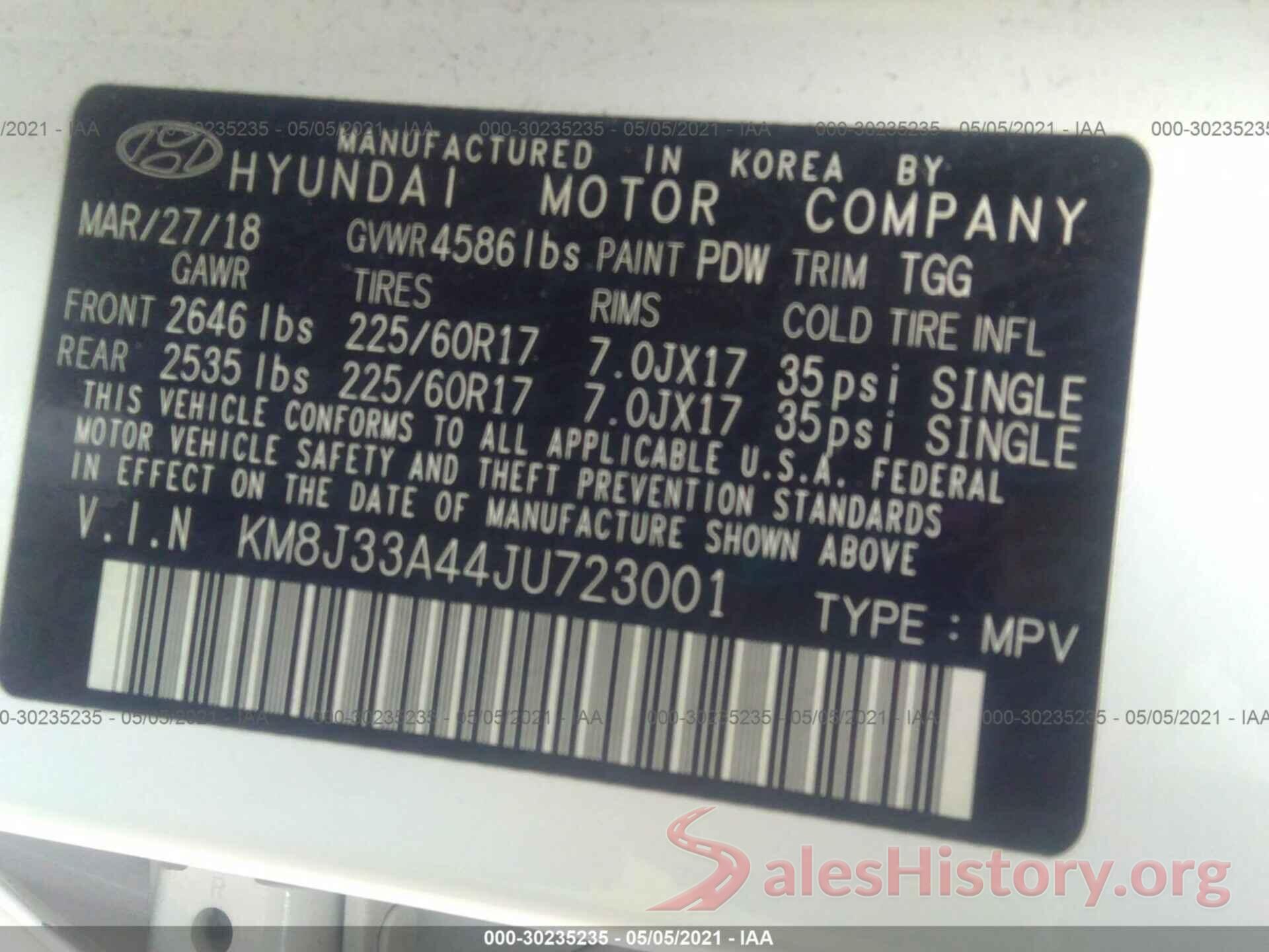 KM8J33A44JU723001 2018 HYUNDAI TUCSON