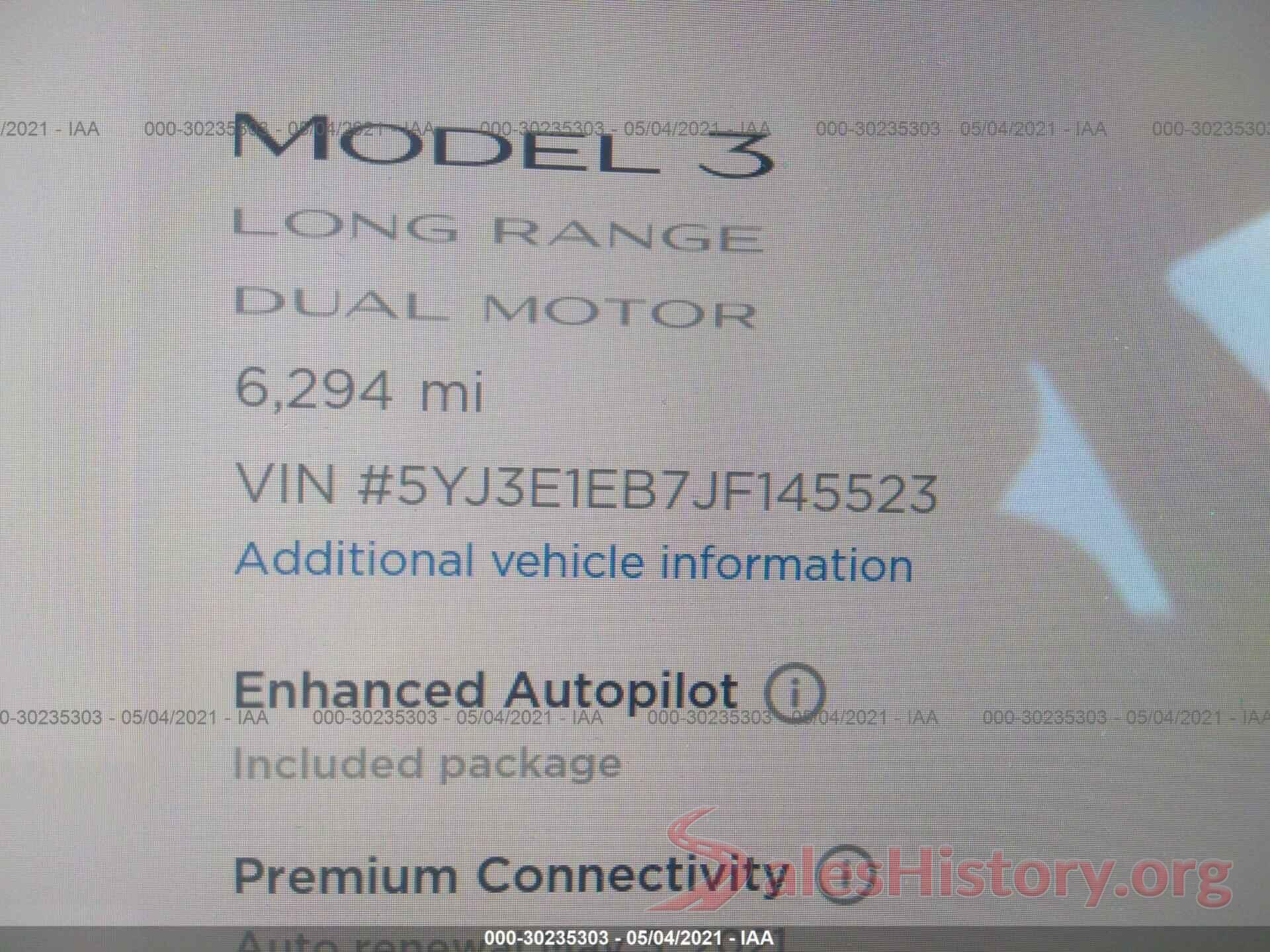 5YJ3E1EB7JF145523 2018 TESLA MODEL 3