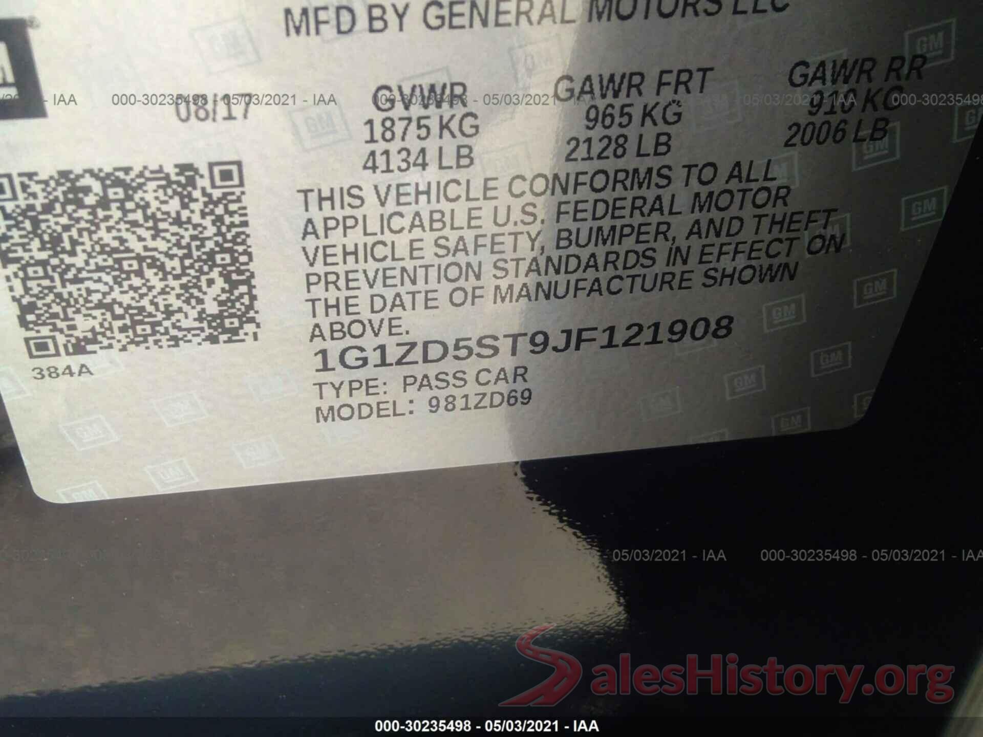 1G1ZD5ST9JF121908 2018 CHEVROLET MALIBU