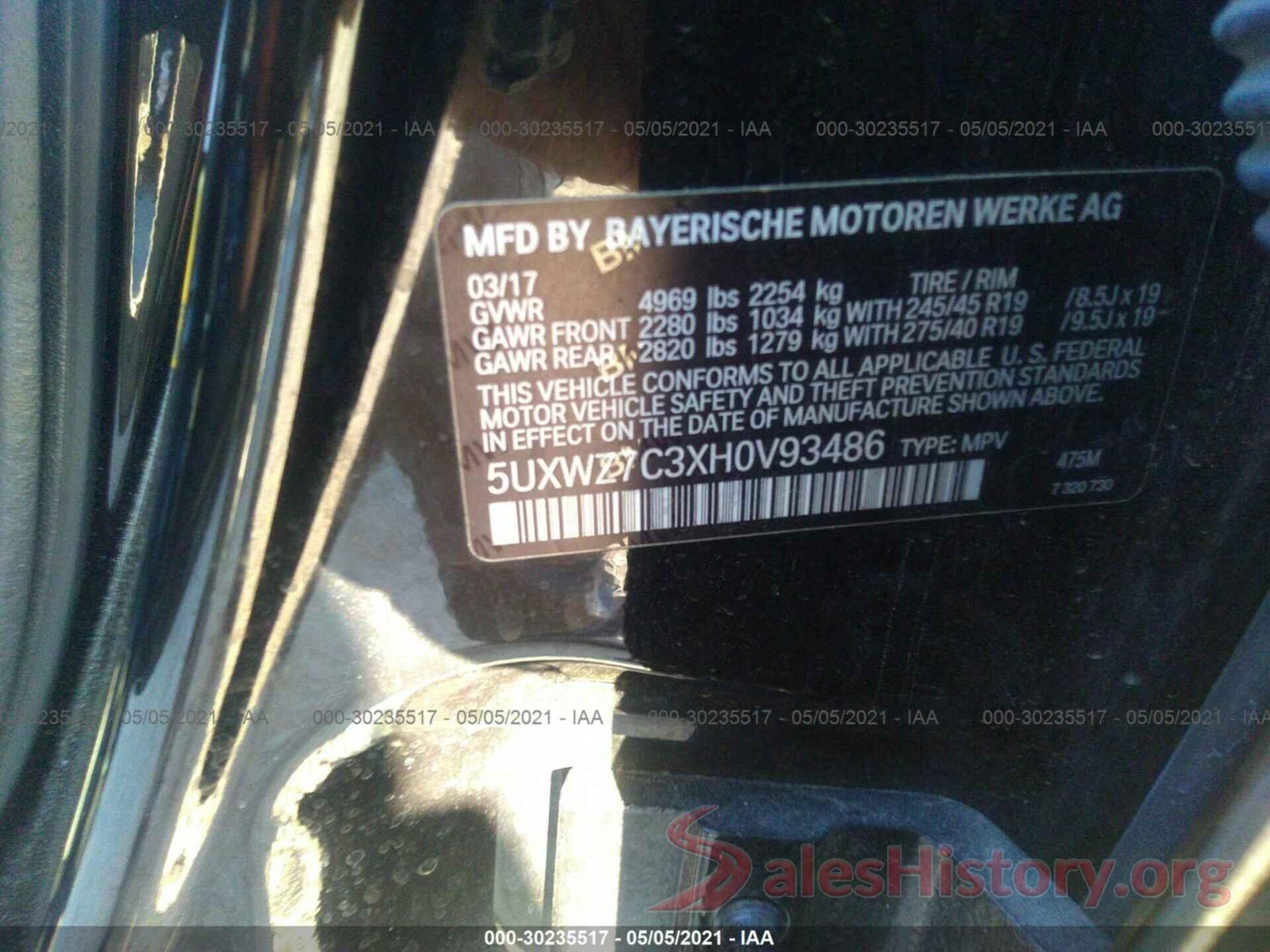 5UXWZ7C3XH0V93486 2017 BMW X3