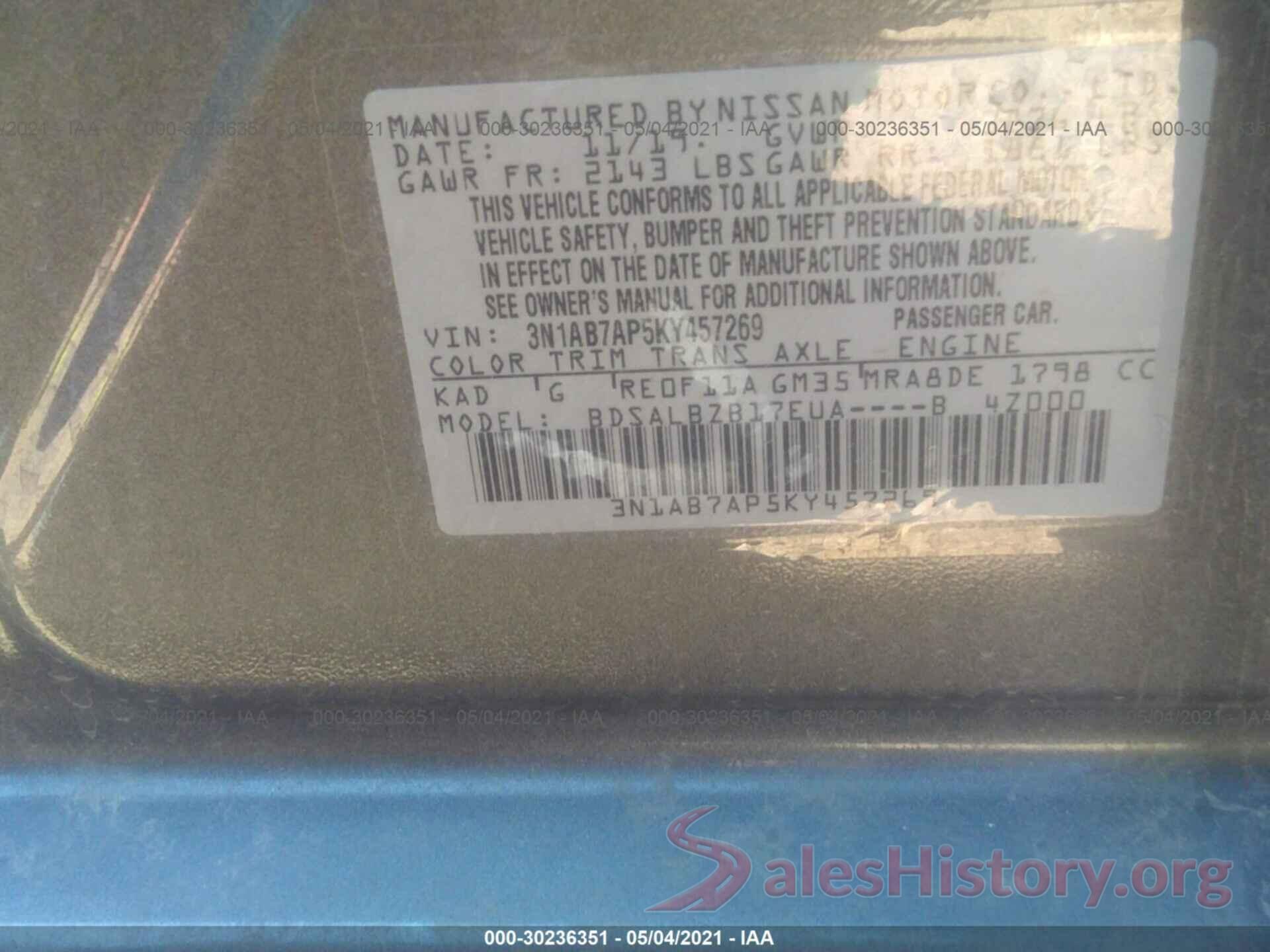 3N1AB7AP5KY457269 2019 NISSAN SENTRA