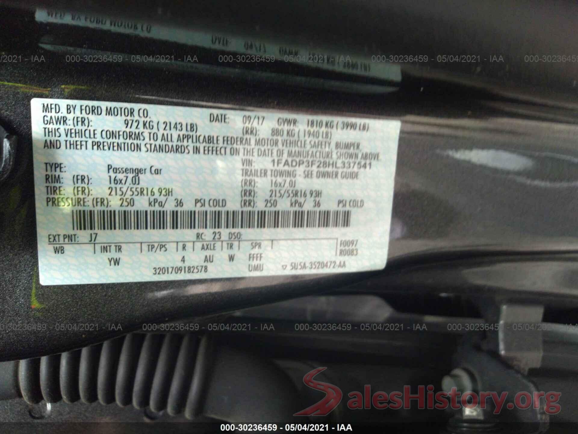 1FADP3F28HL337541 2017 FORD FOCUS