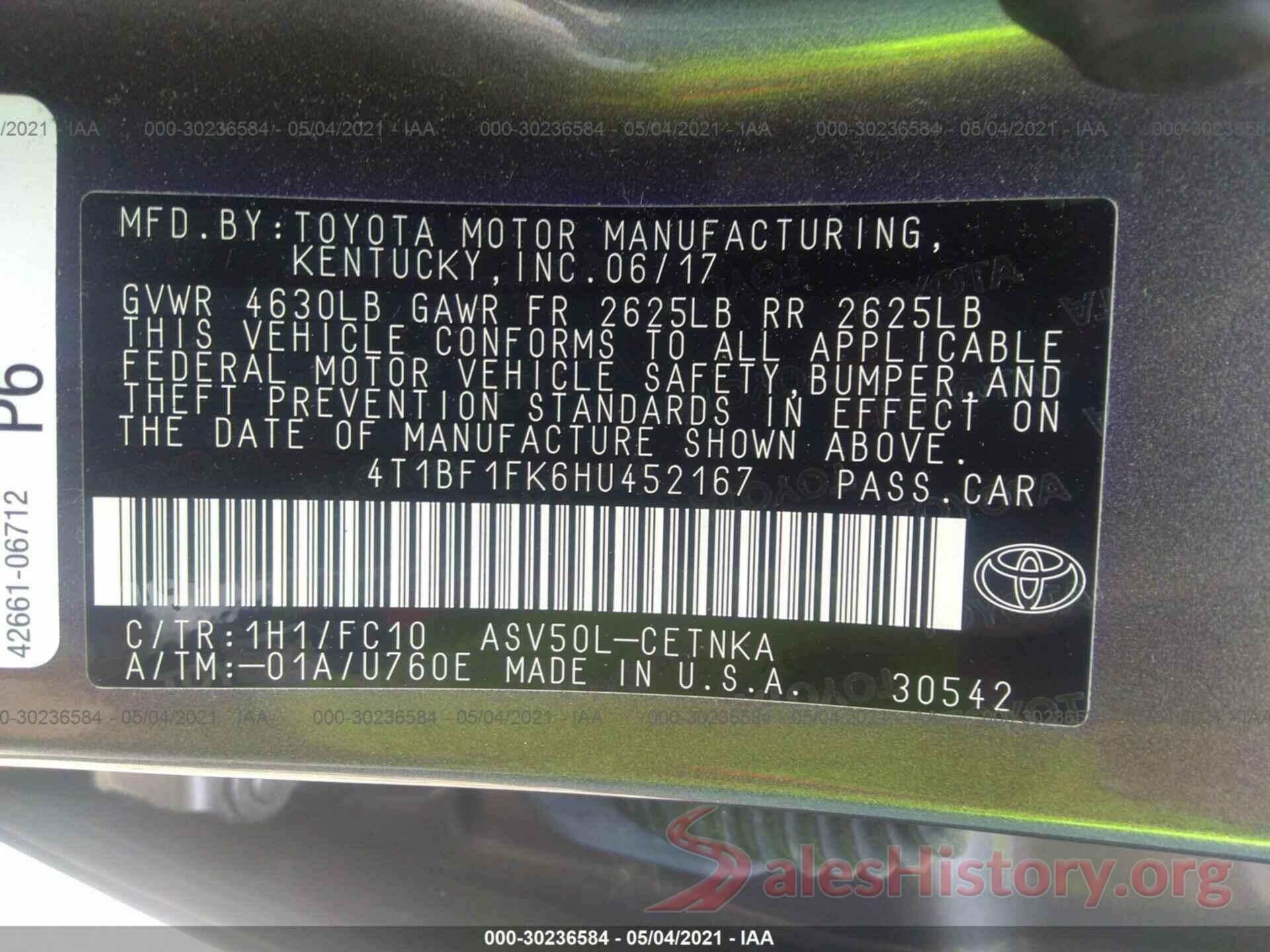 4T1BF1FK6HU452167 2017 TOYOTA CAMRY