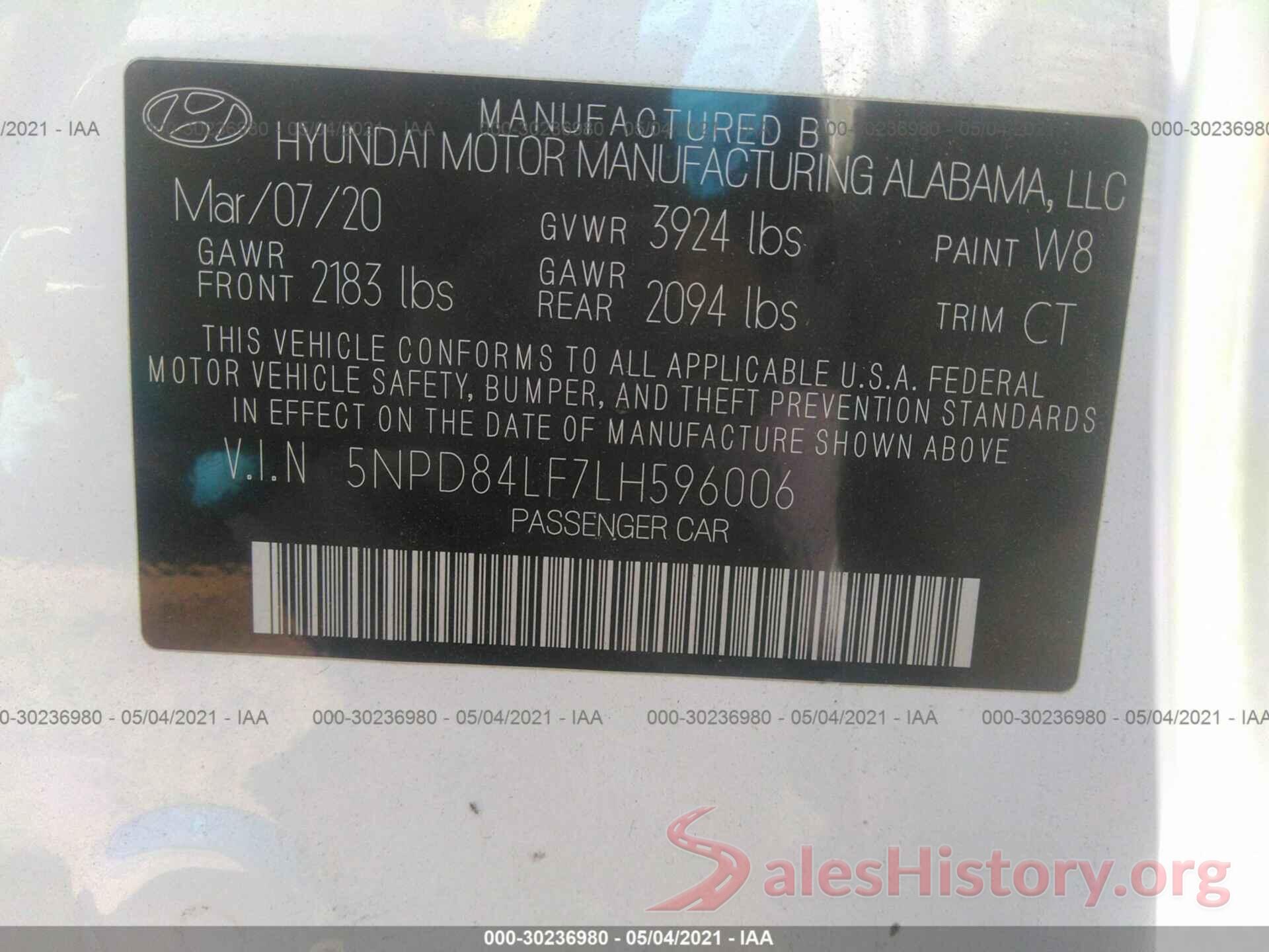 5NPD84LF7LH596006 2020 HYUNDAI ELANTRA