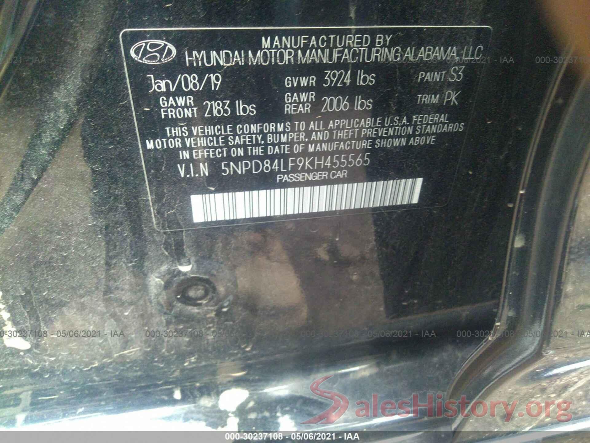 5NPD84LF9KH455565 2019 HYUNDAI ELANTRA