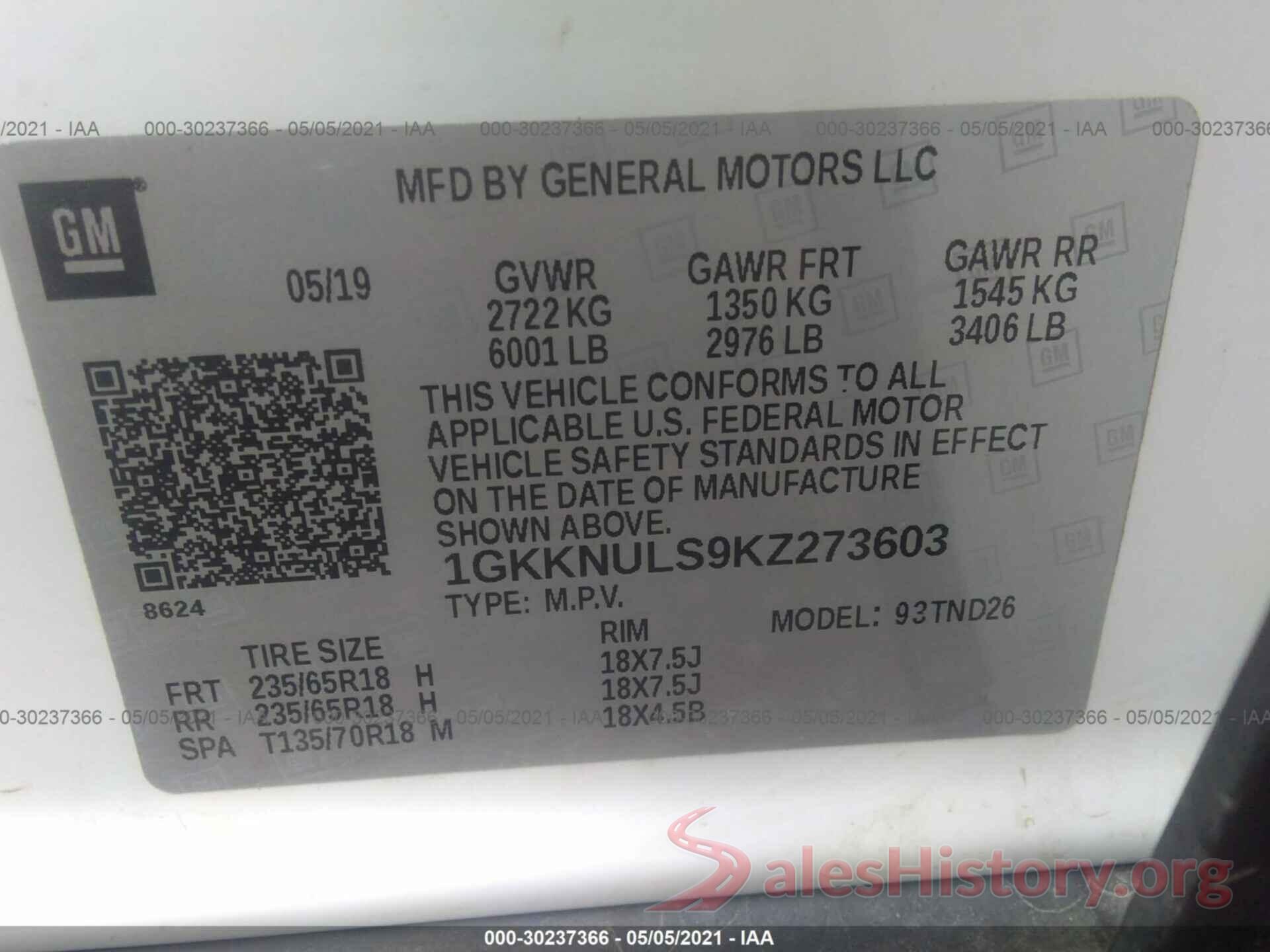 1GKKNULS9KZ273603 2019 GMC ACADIA