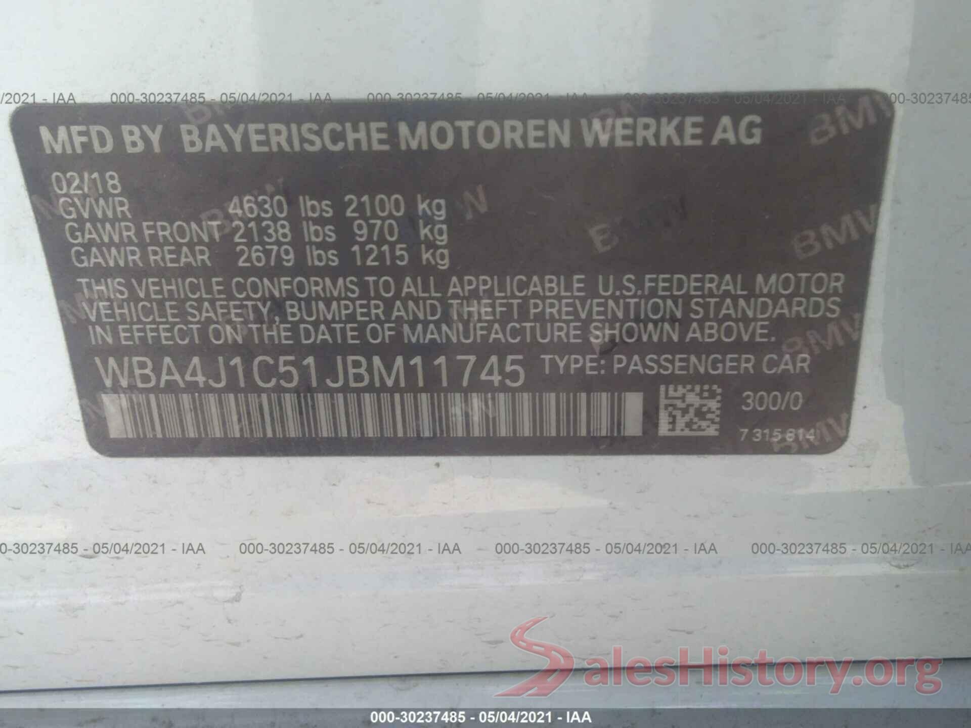 WBA4J1C51JBM11745 2018 BMW 4 SERIES