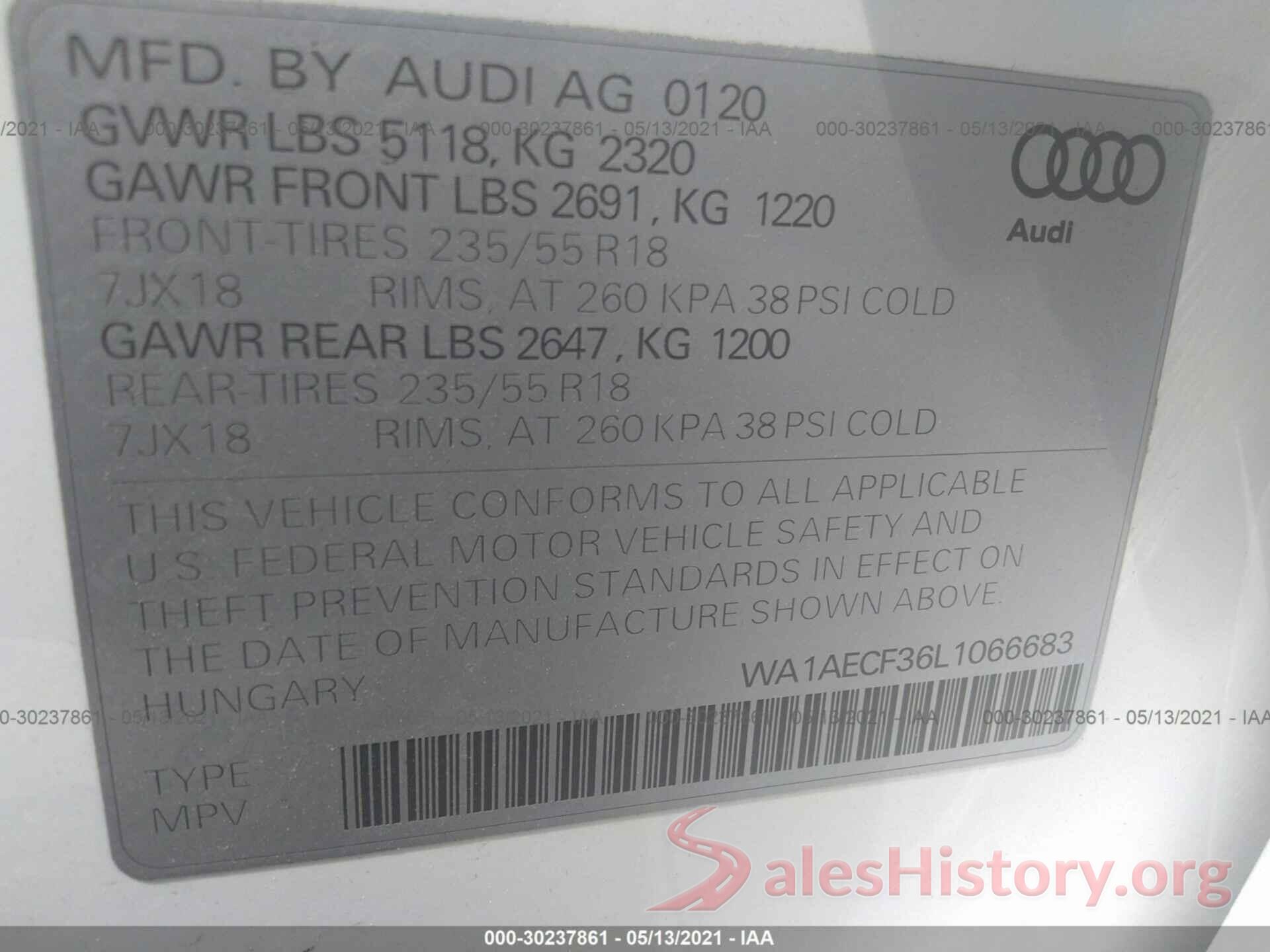 WA1AECF36L1066683 2020 AUDI Q3