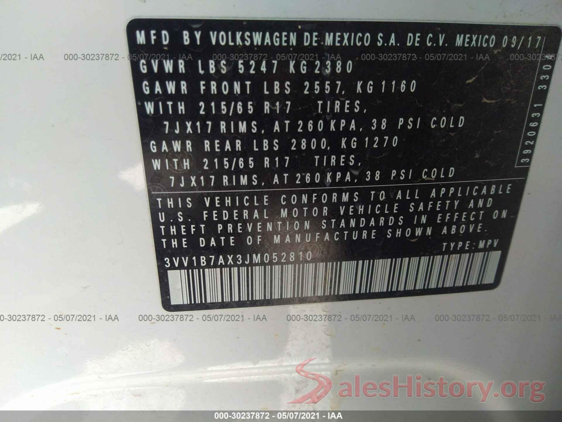 3VV1B7AX3JM052810 2018 VOLKSWAGEN TIGUAN