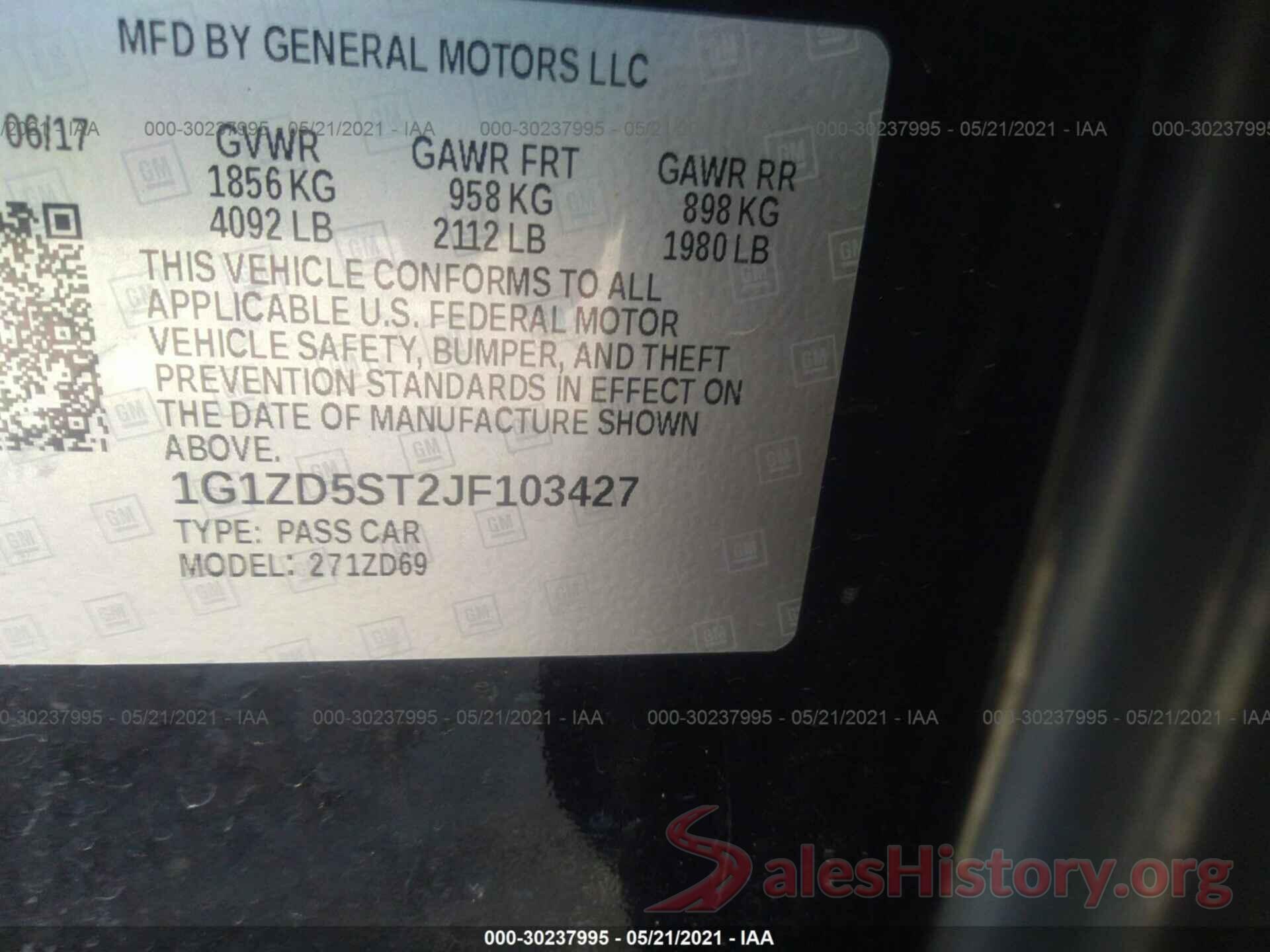 1G1ZD5ST2JF103427 2018 CHEVROLET MALIBU