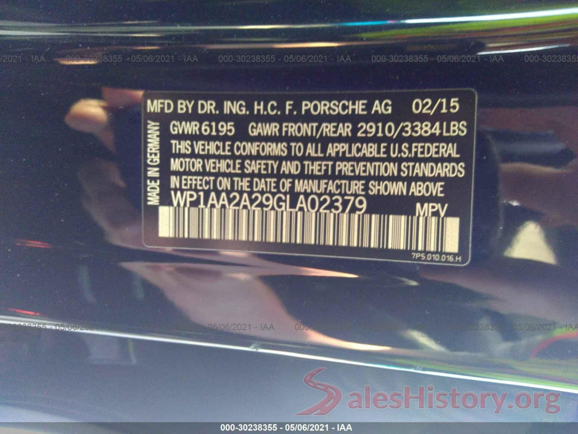 WP1AA2A29GLA02379 2016 PORSCHE CAYENNE