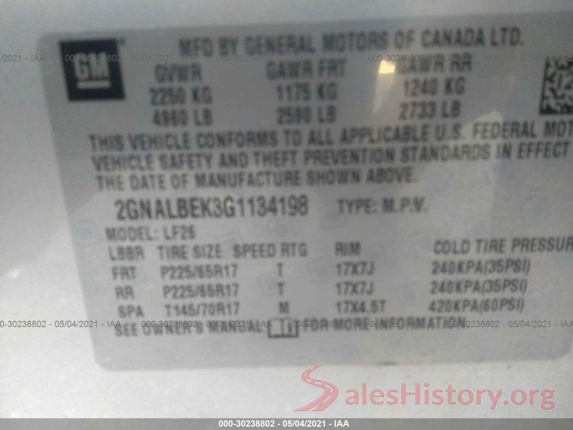 2GNALBEK3G1134198 2016 CHEVROLET EQUINOX