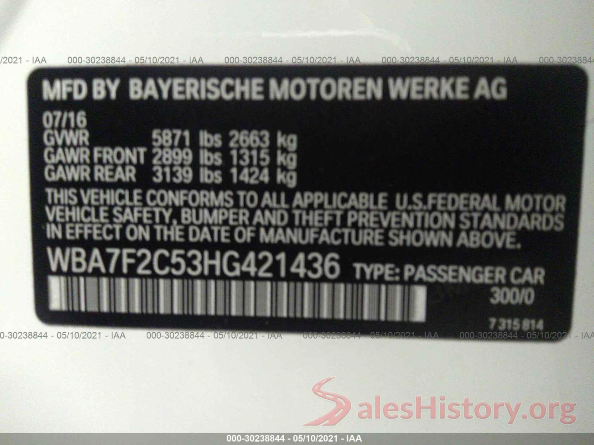 WBA7F2C53HG421436 2017 BMW 7 SERIES