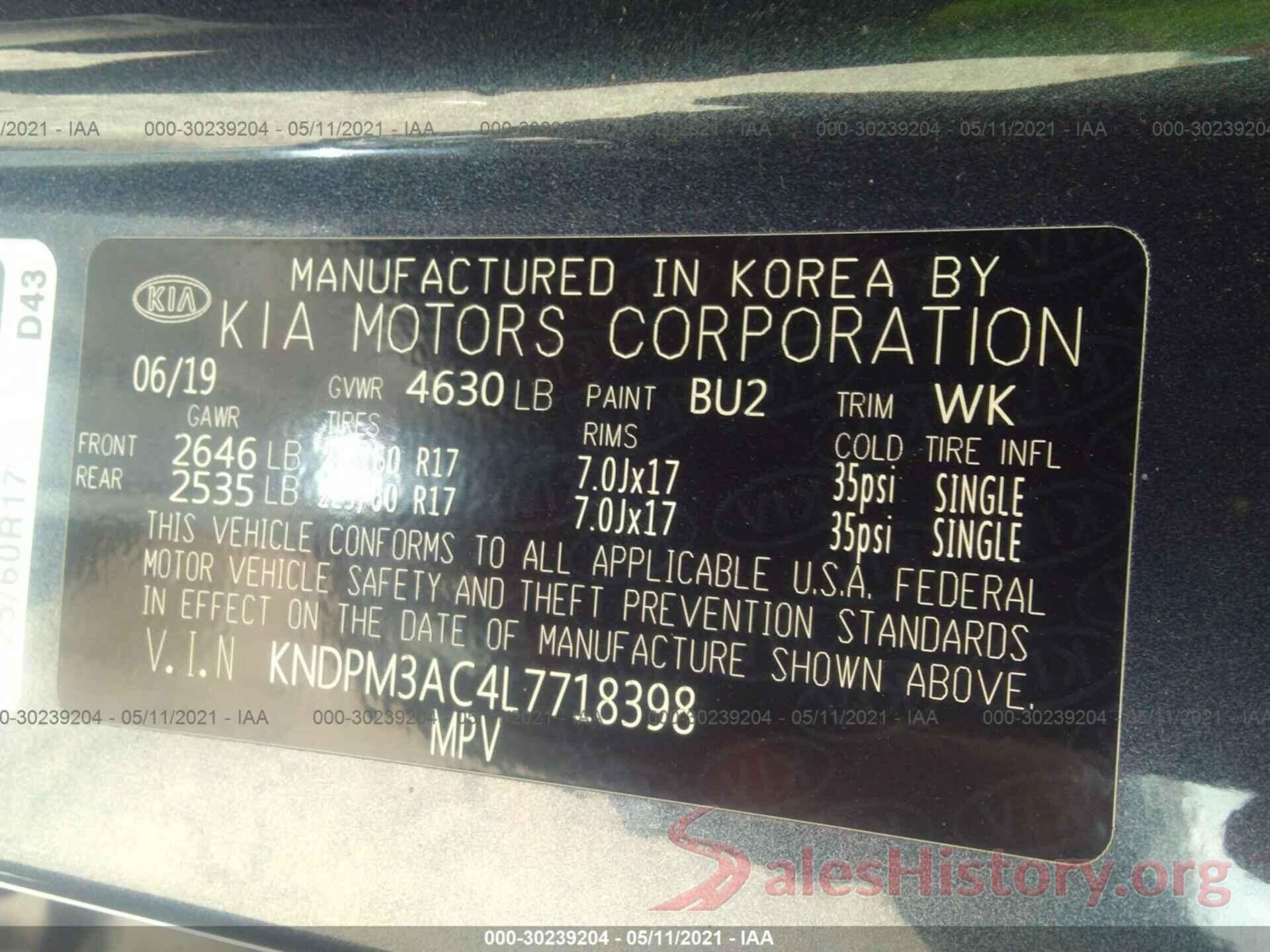 KNDPM3AC4L7718398 2020 KIA SPORTAGE