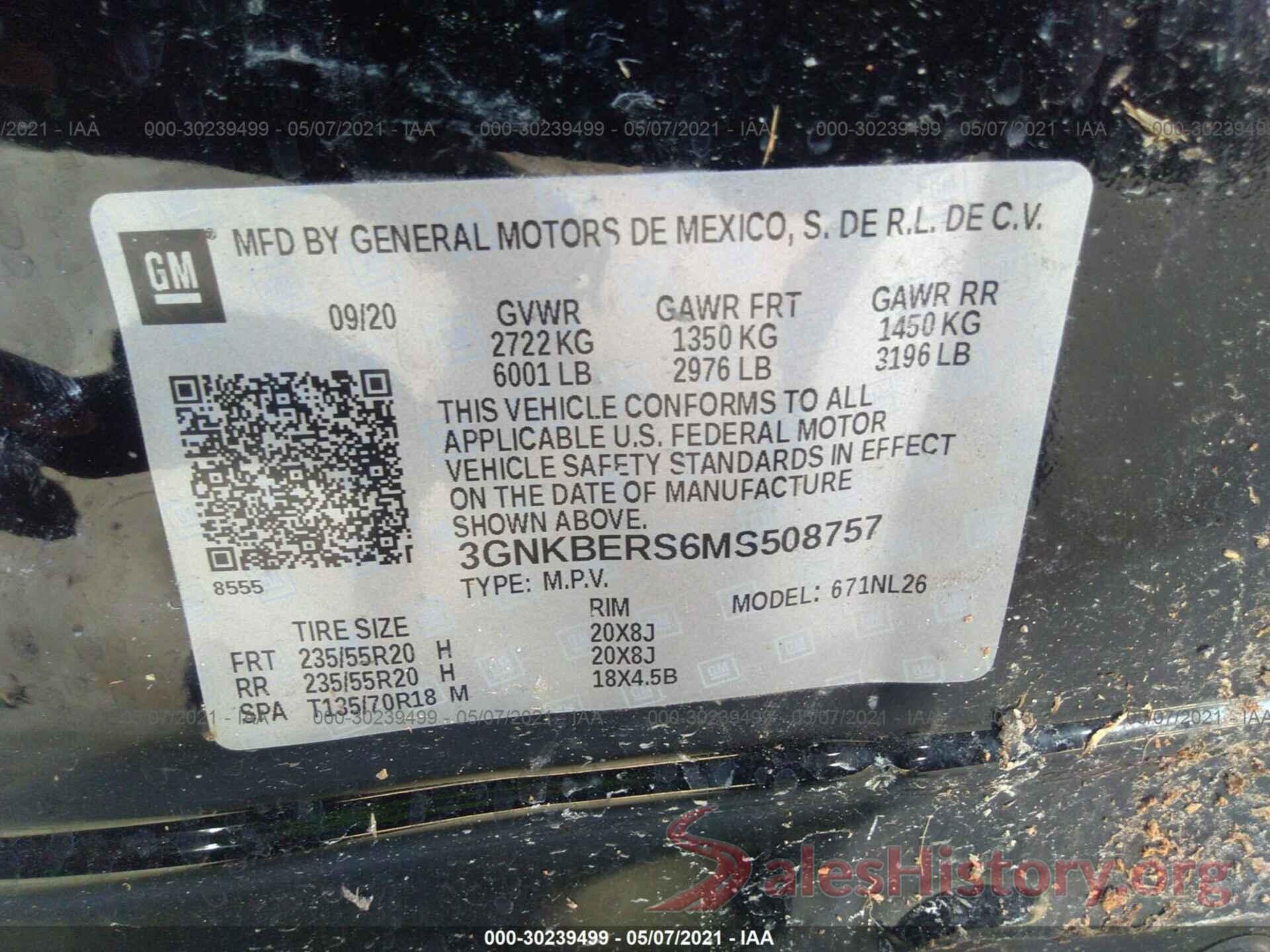 3GNKBERS6MS508757 2021 CHEVROLET BLAZER