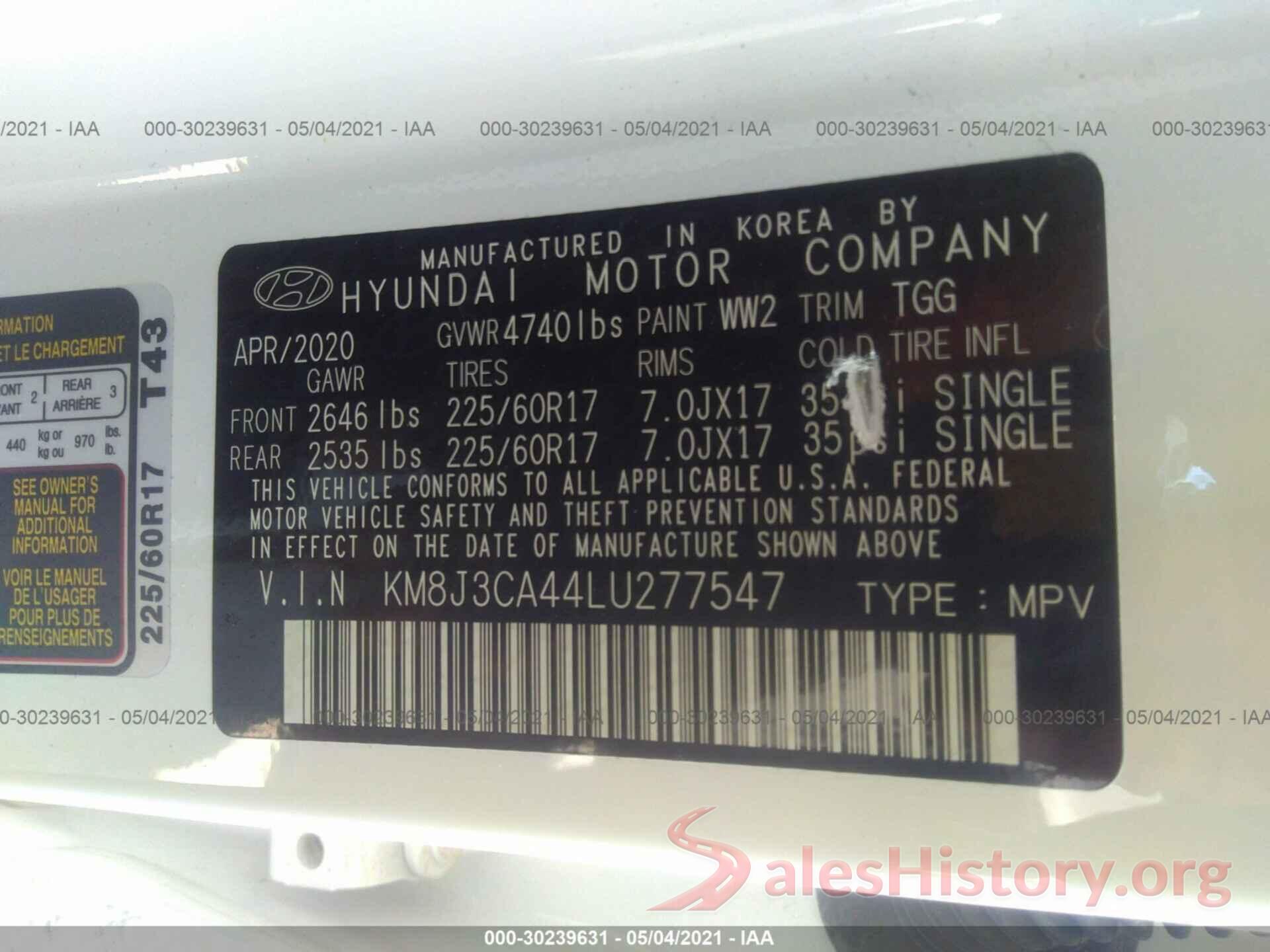 KM8J3CA44LU277547 2020 HYUNDAI TUCSON